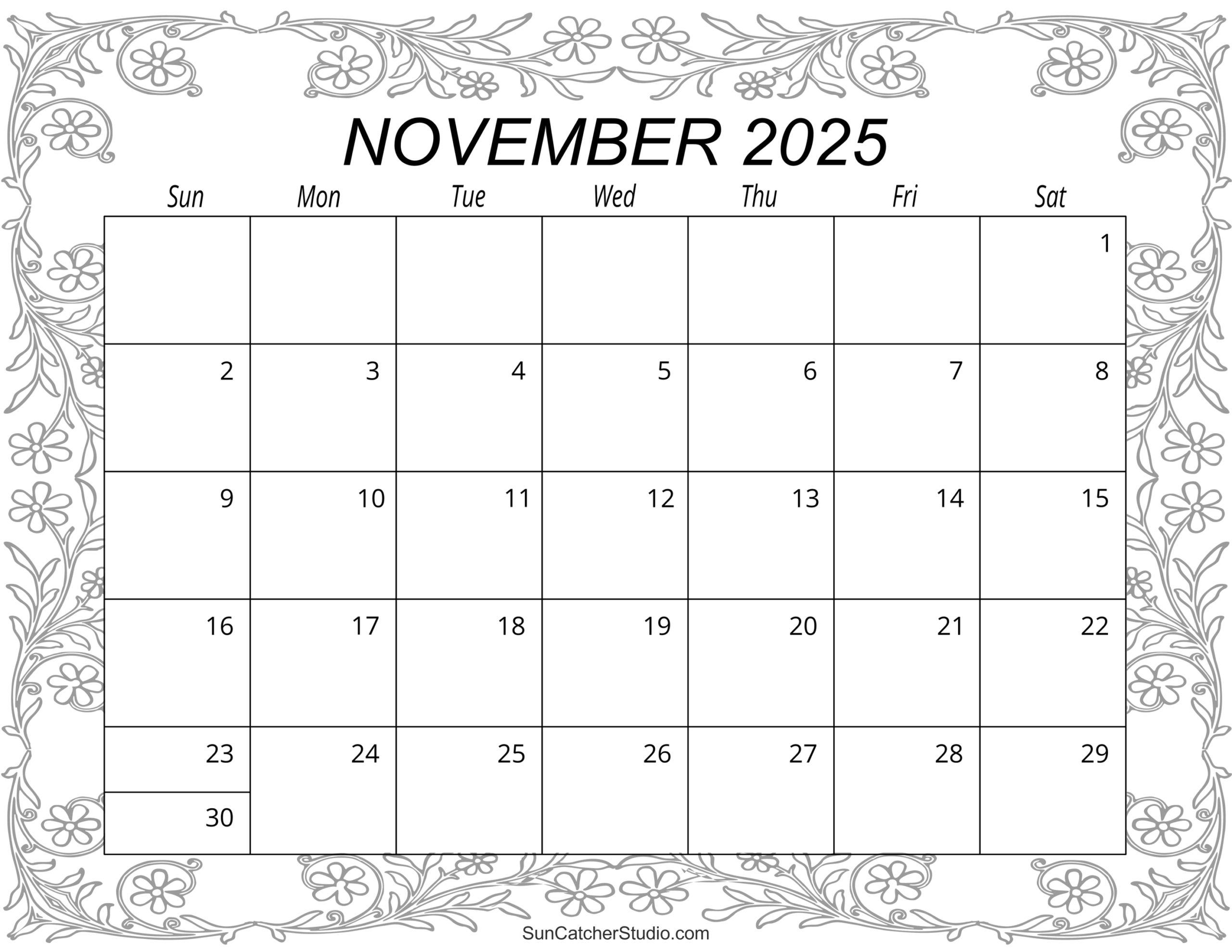 November 2025 Calendar Free Printable No Hilidays