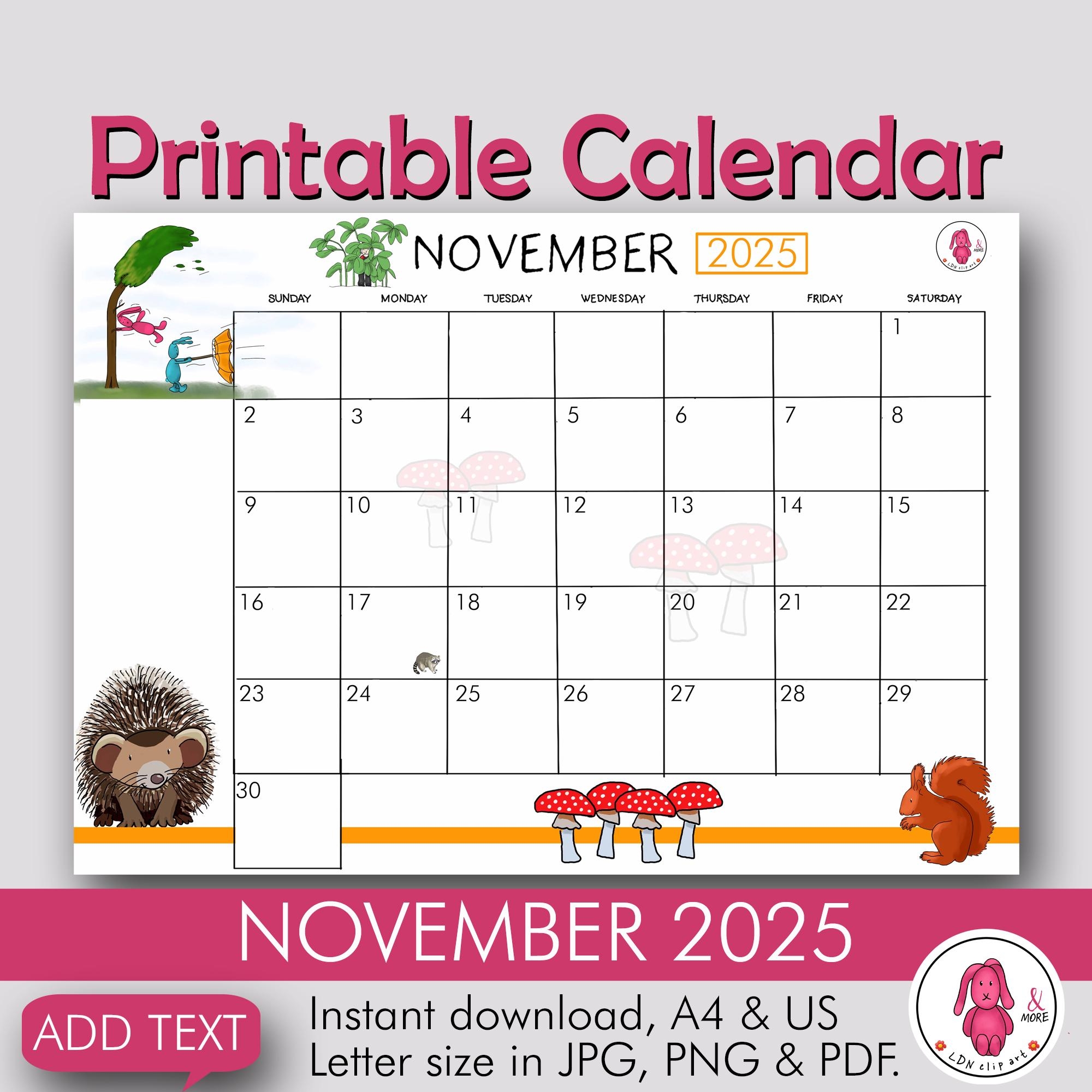 November 2025 Calendar Monthly Planner For Teachers Family School Or Decoration In Your Classroom Or On The Fridge Printable U0026 Editable Etsy