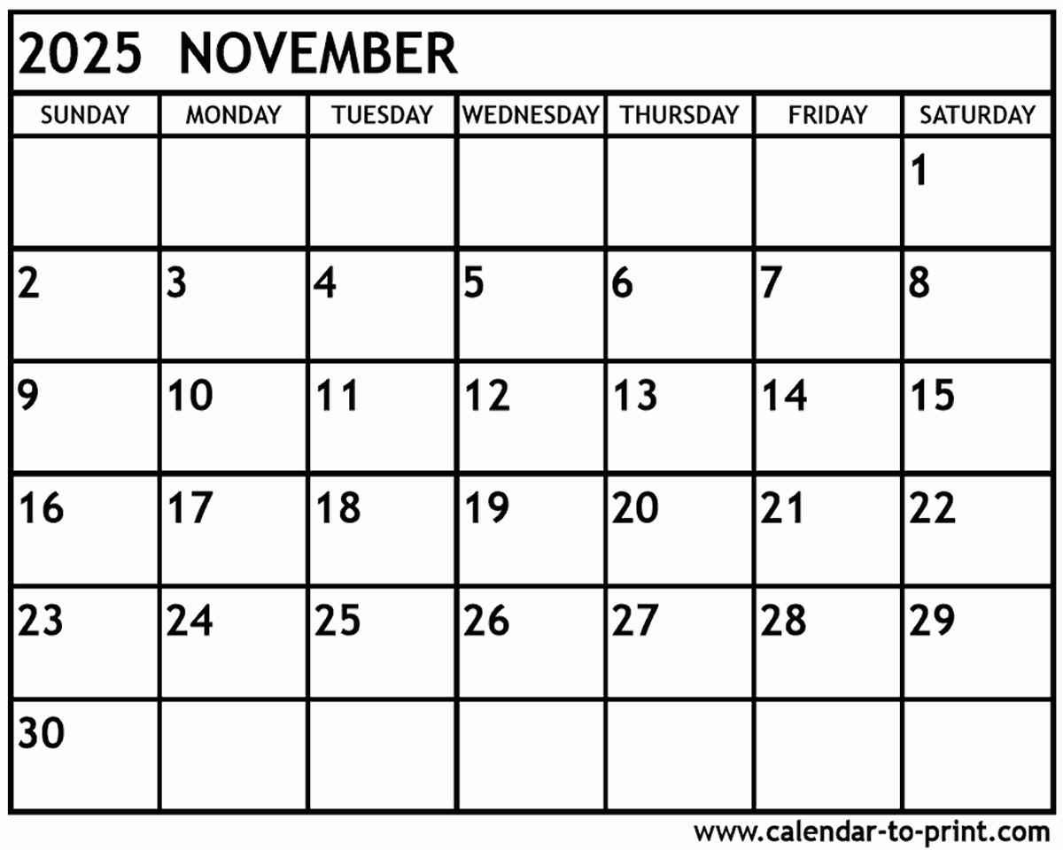 Kids Printable November 2025 Calendar