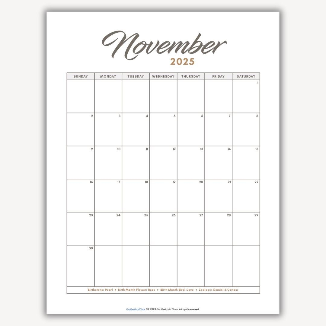 November 2025 Calendar Printable Download November 2025 Printable 