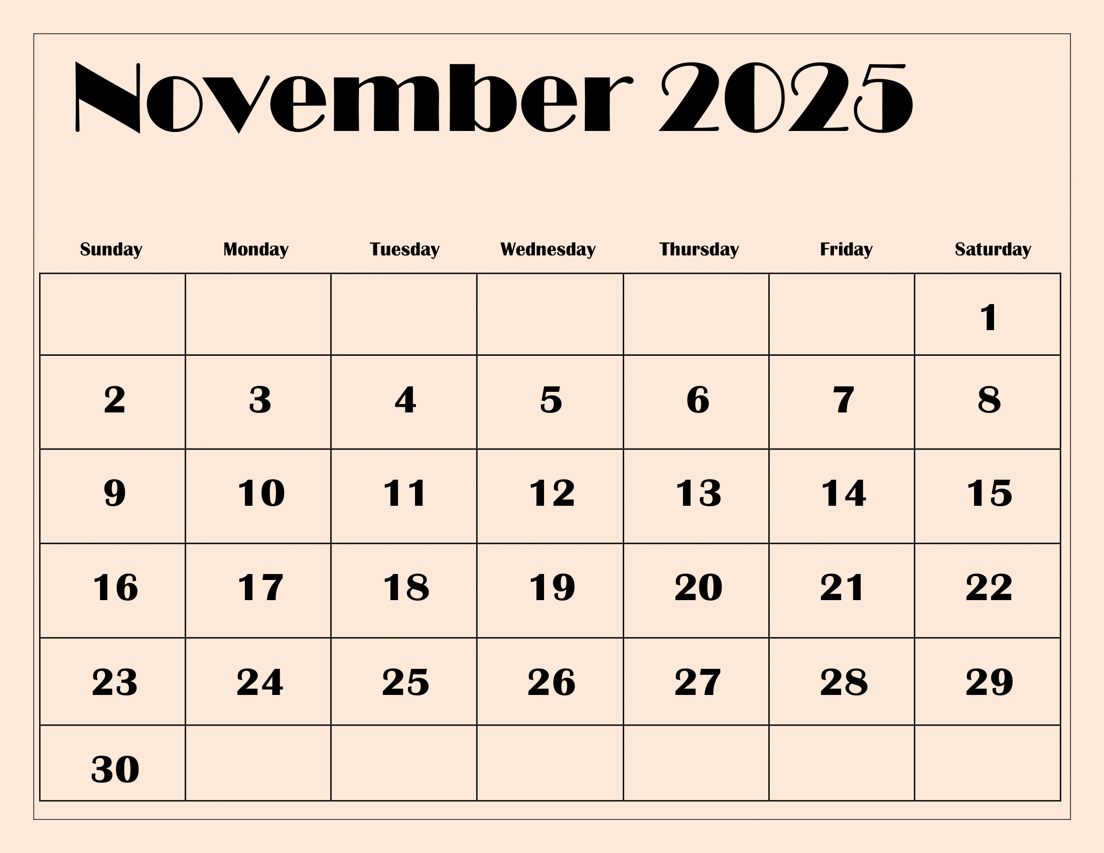 November 2025 Calendar Printable PDF Template With Holidays