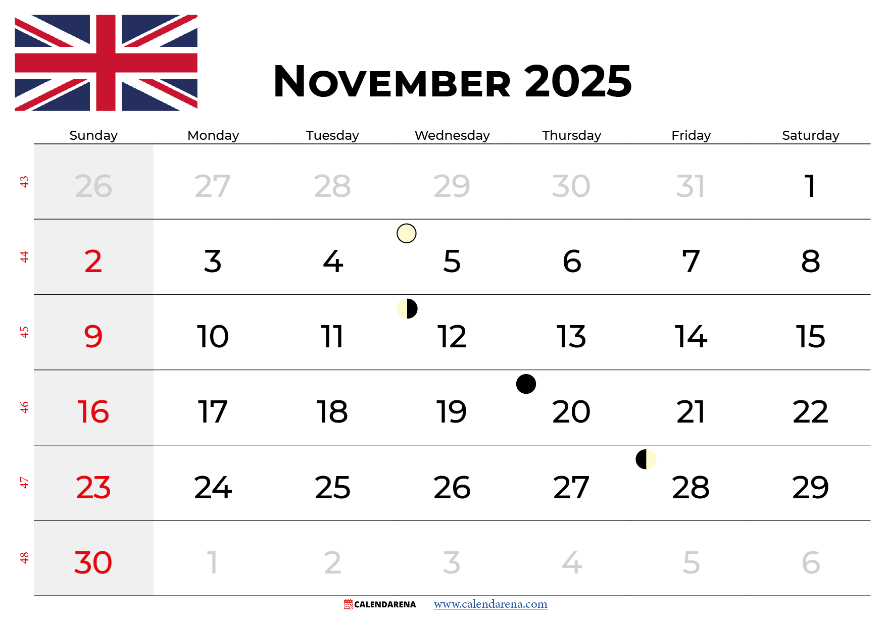 November 2025 Calendar Printable Uk