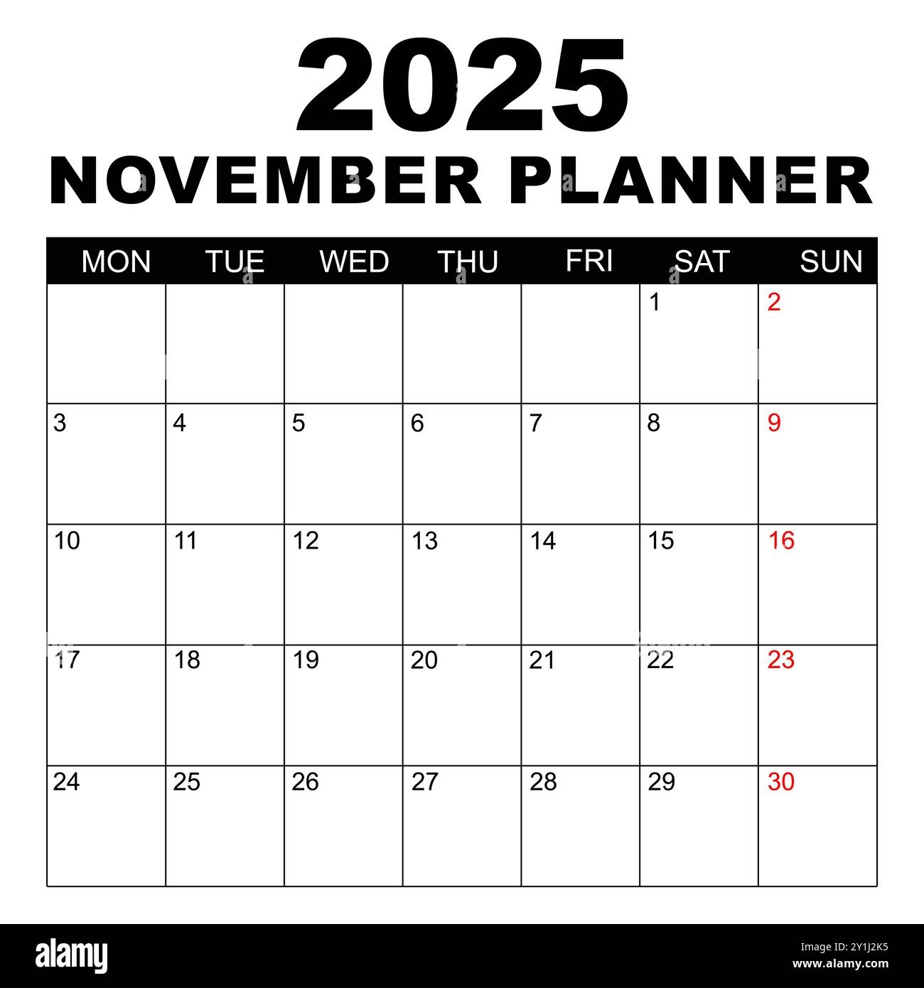 November 2025 Calendar Week Starts On Monday Blank Calendar Template Fits Letter Size Page Stationery Design Simple Set Calendar 2025 Monthly Stock Vector Image U0026 Art Alamy