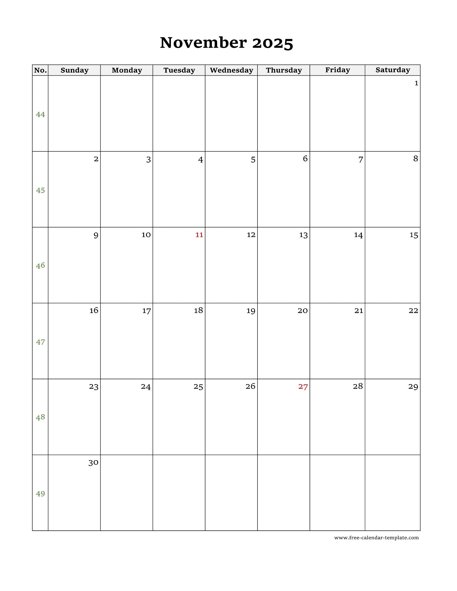 November 2025 Printable Calendar Large Type