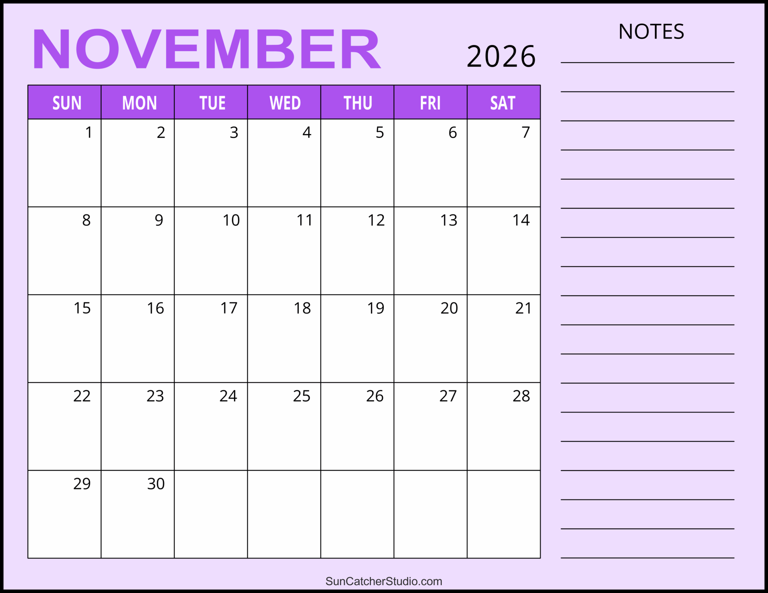 November 2026 Calendar Free Printable Free Printables Monograms Design Tools Patterns U0026 DIY Projects
