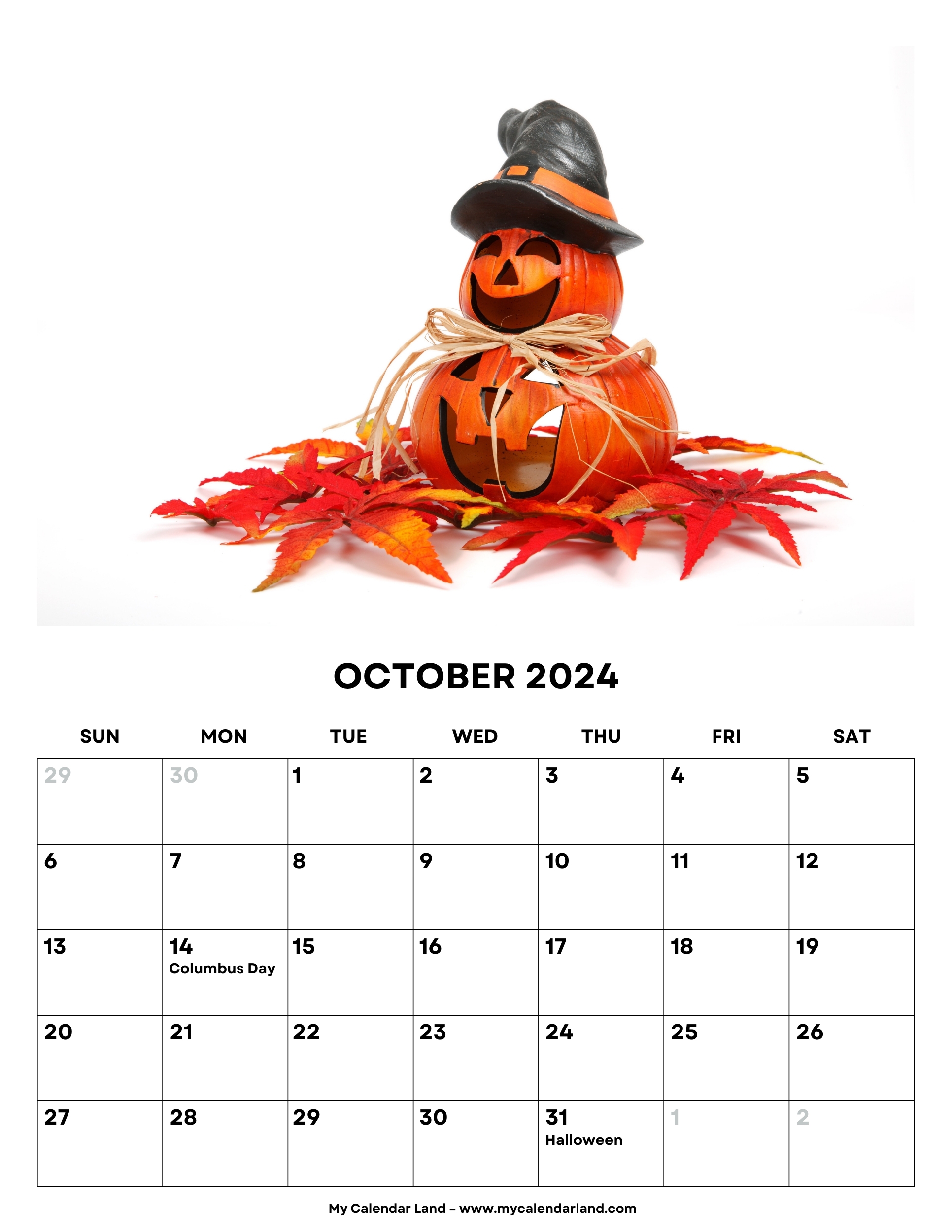 October 24 Calendar Printable