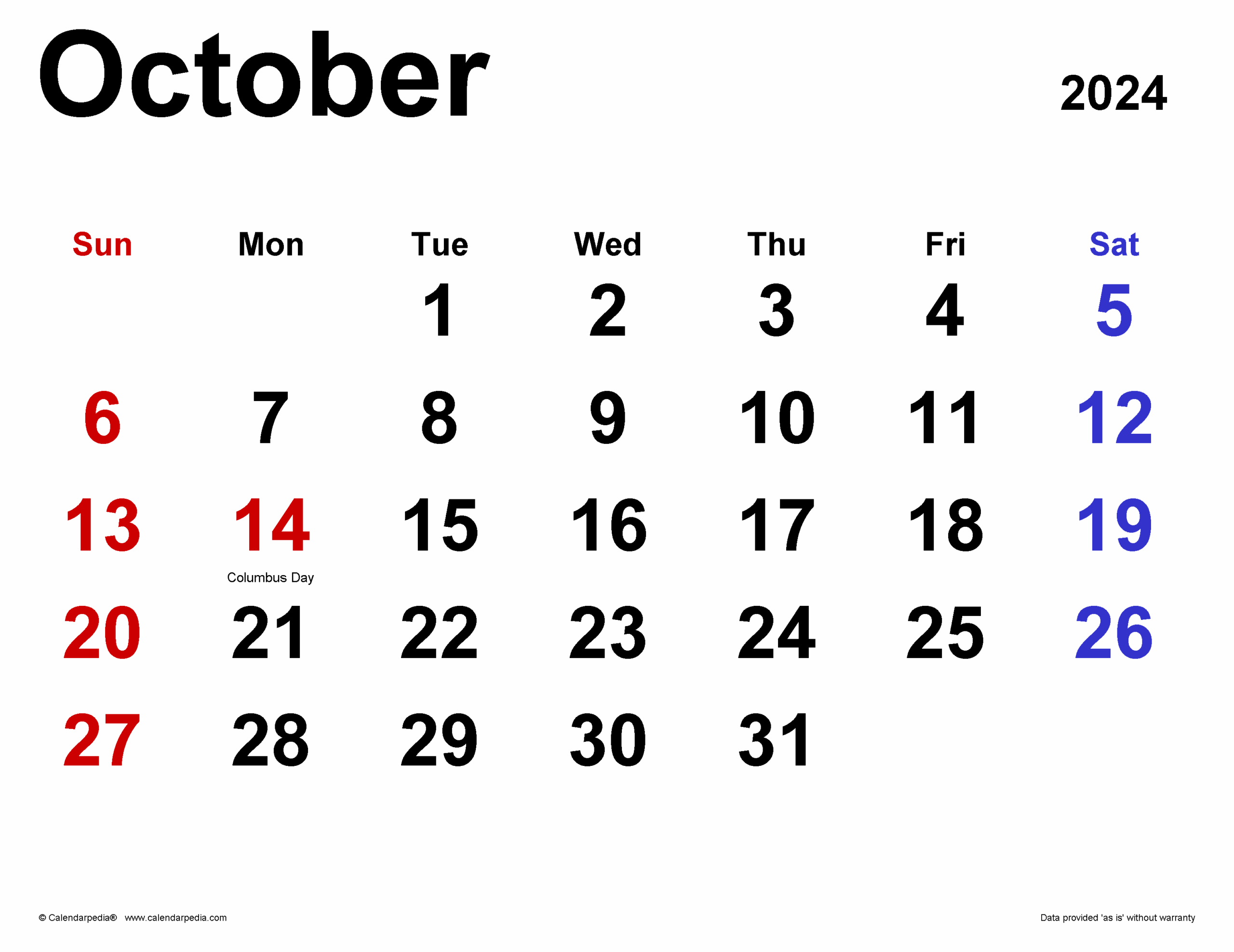 October 2024 Calendar Templates For PDF Excel And Word