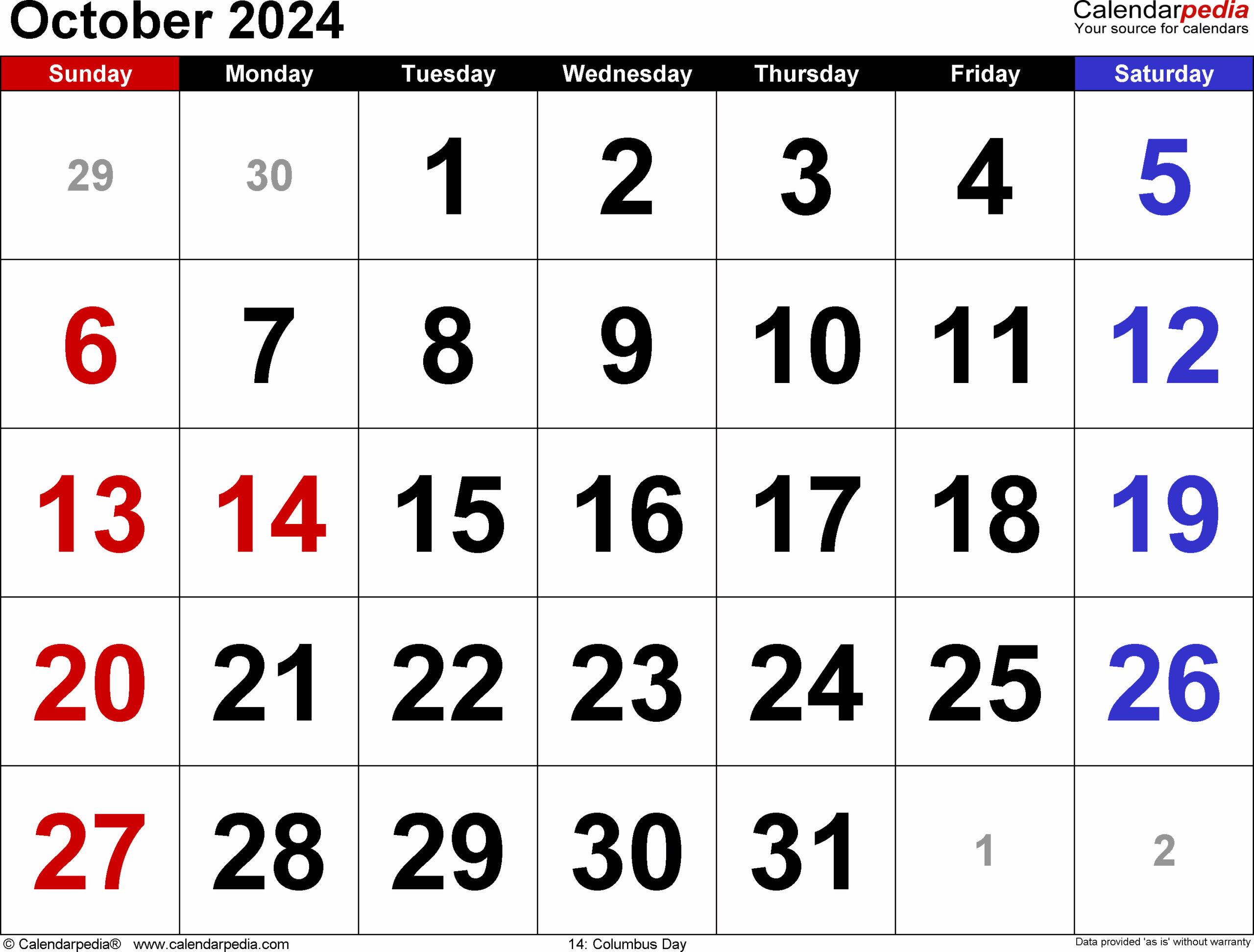October 2024 Calendar Templates For PDF Excel And Word