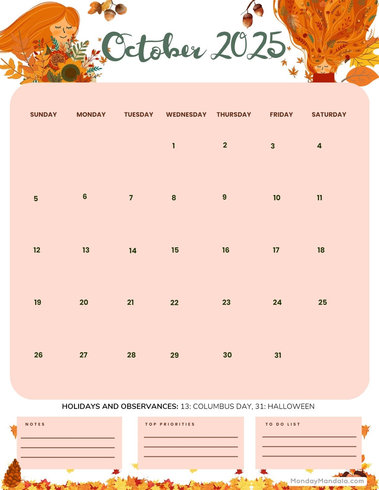 October 2025 Calendar 52 Free PDF Printables 
