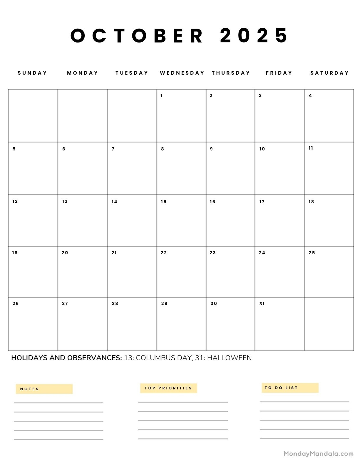 October 2025 Calendar 52 Free PDF Printables 