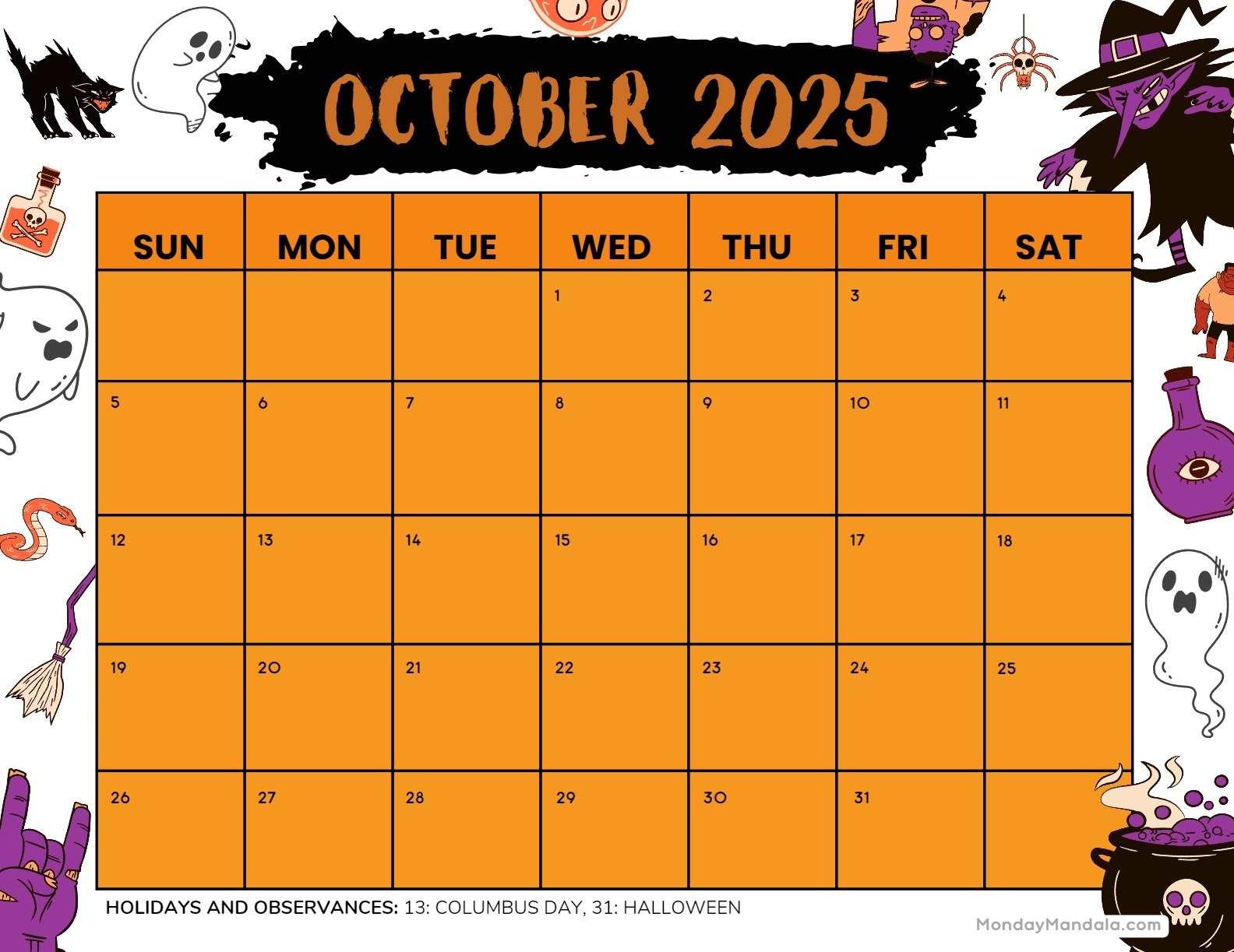October 2025 Calendar 52 Free PDF Printables 