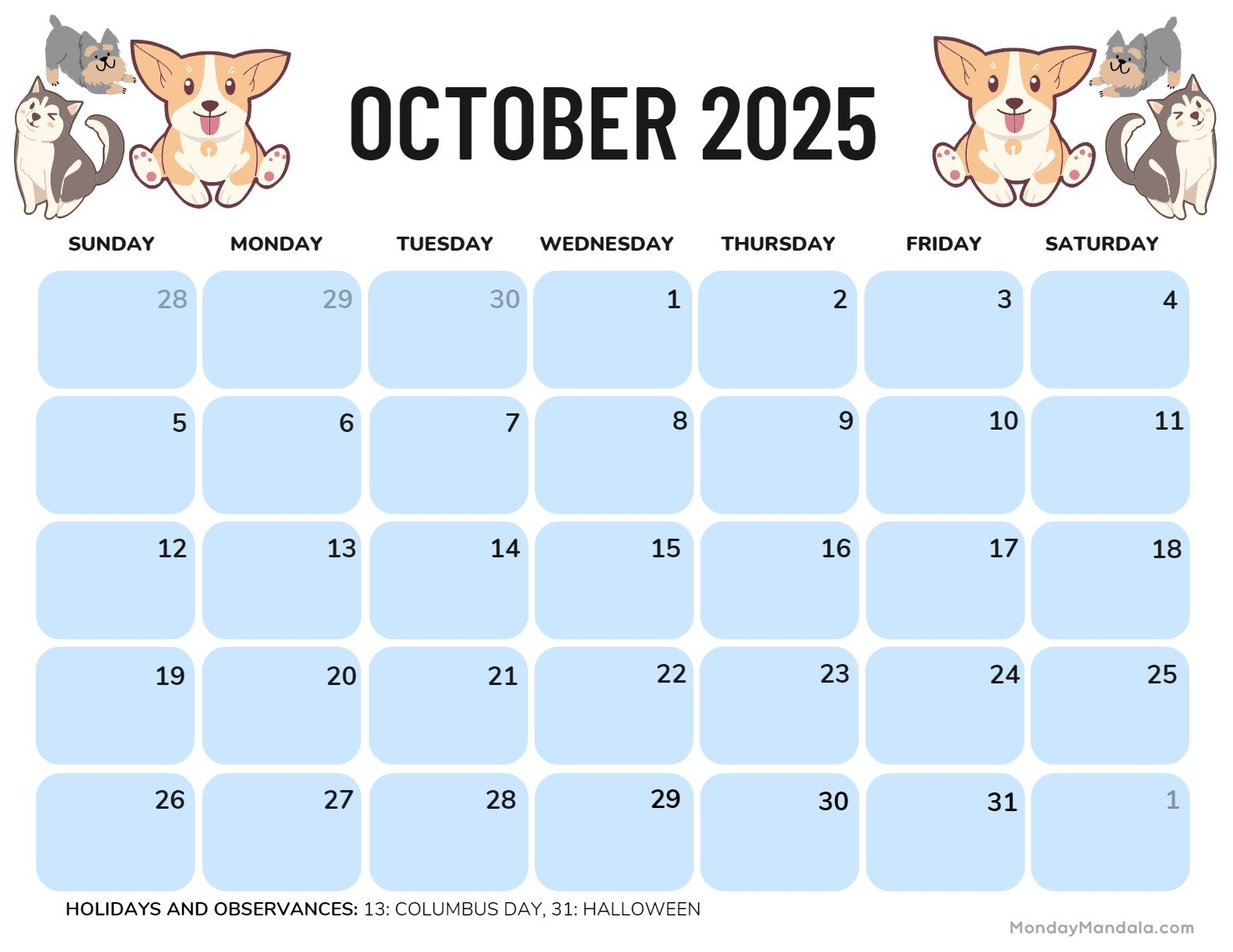October 2025 Calendar 52 Free PDF Printables 