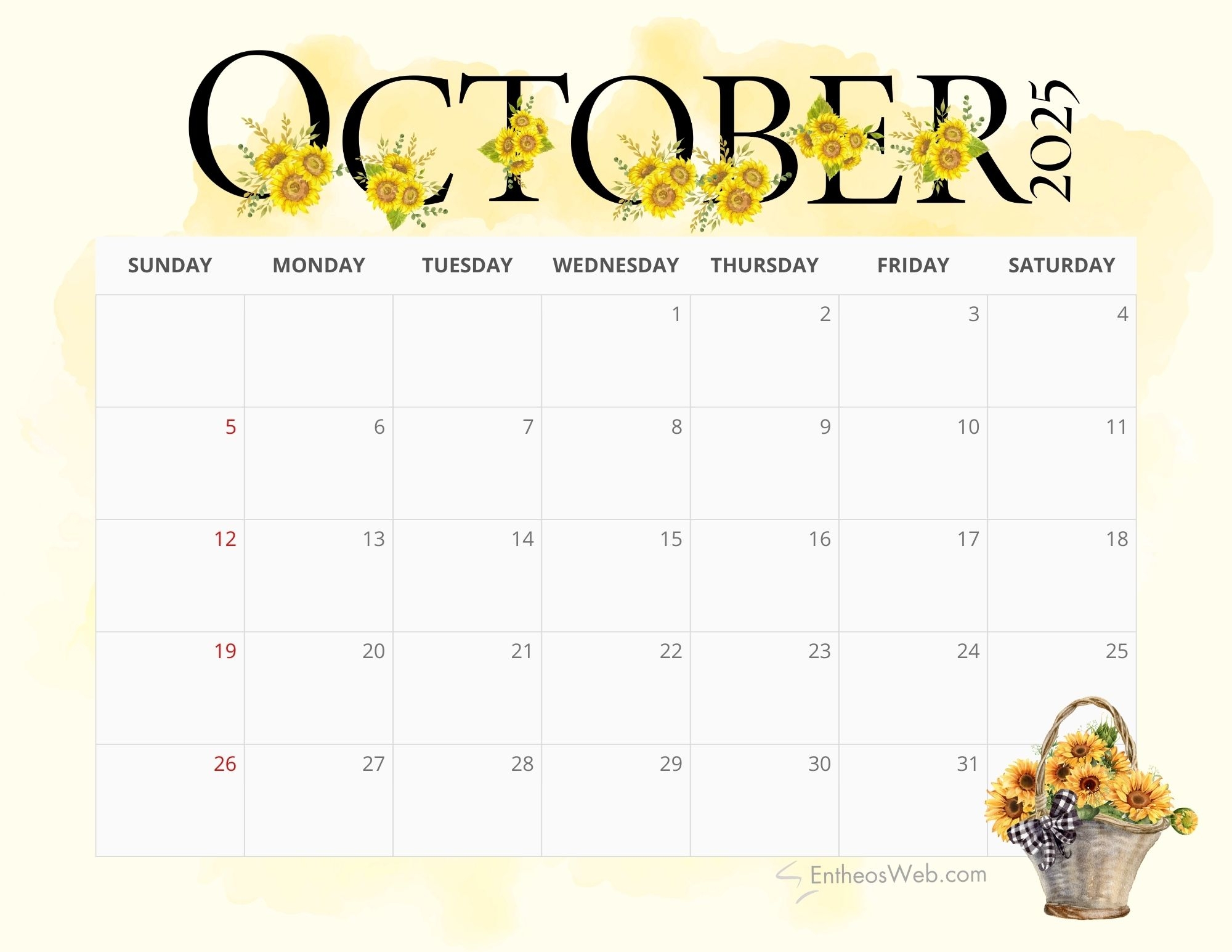 October 2025 Calendar Free PDF Printables EntheosWeb