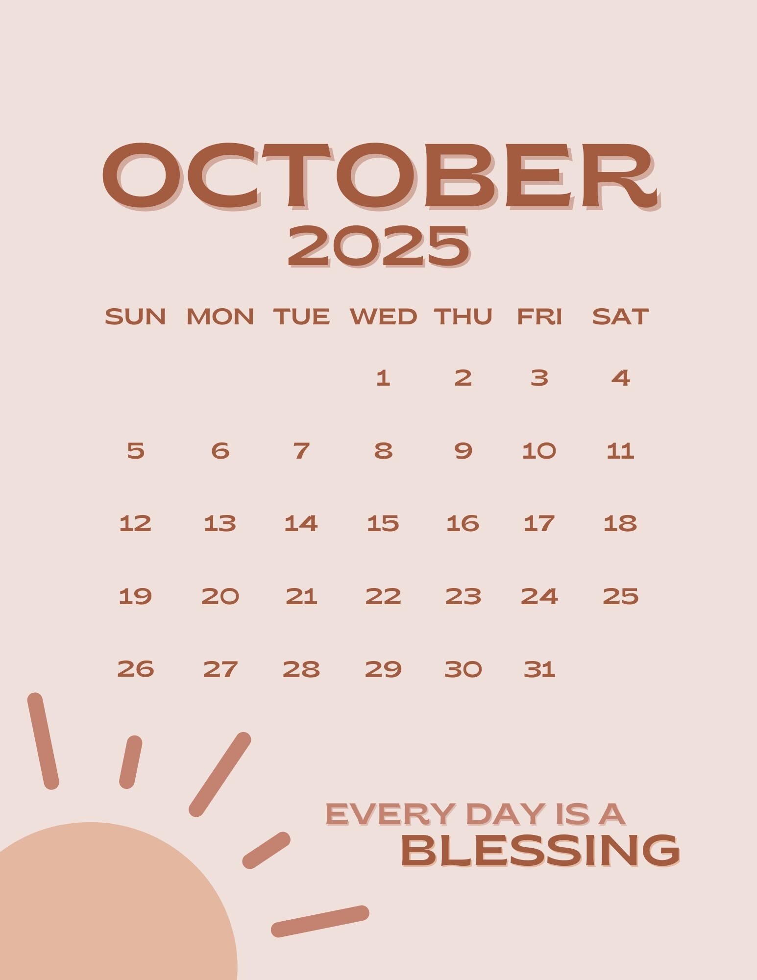 October 2025 Calendar Printable PDF October 2025 Calendar Page 
