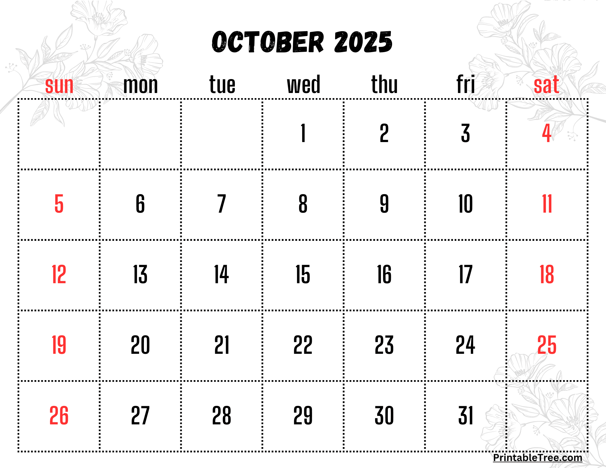 October 2025 Calendar Template Printable