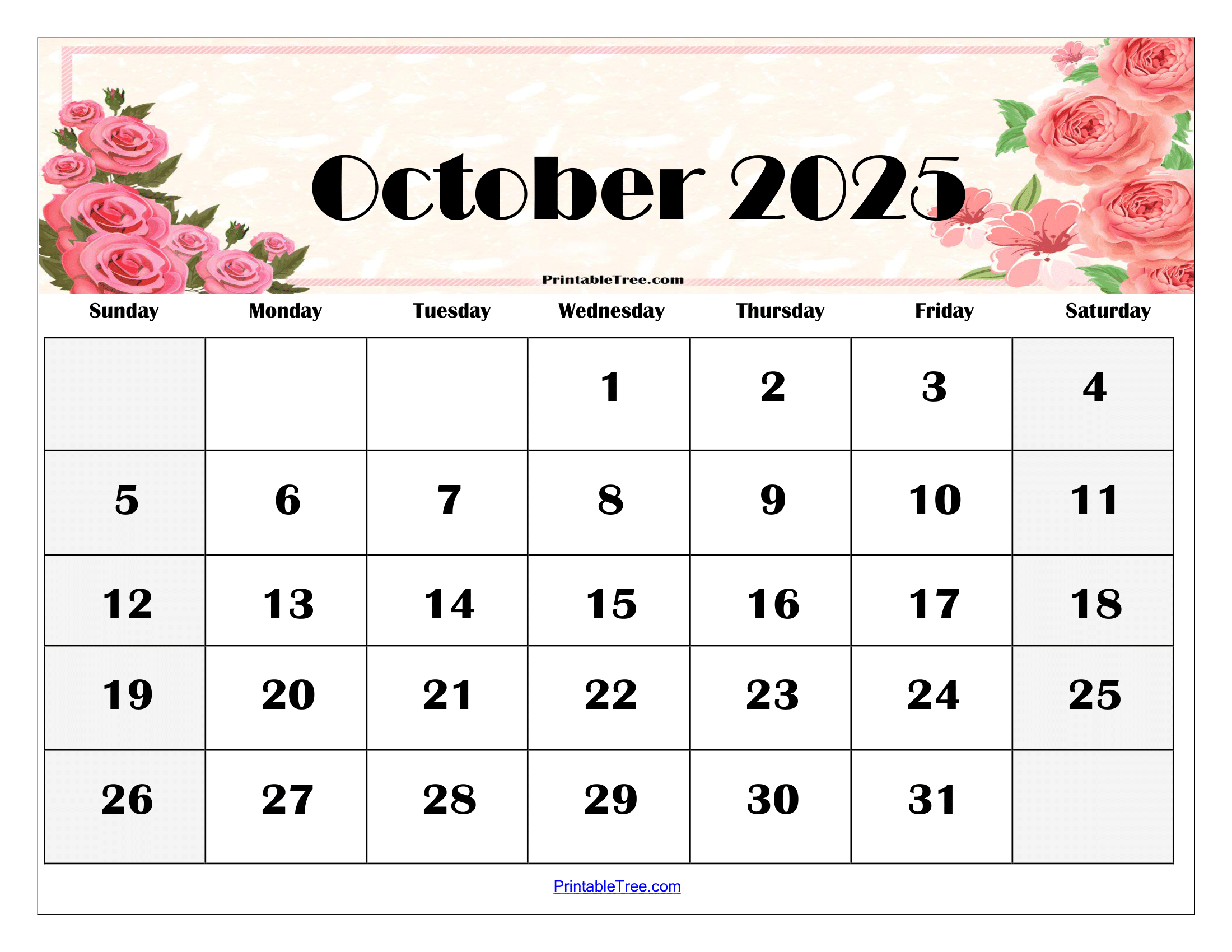 October Calendar For 2025