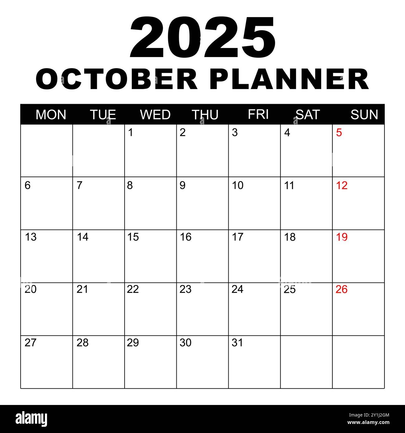 October 2025 Calendar Week Starts On Monday Blank Calendar Template Fits Letter Size Page Stationery Design Simple Set Calendar 2025 Monthly Stock Vector Image U0026 Art Alamy