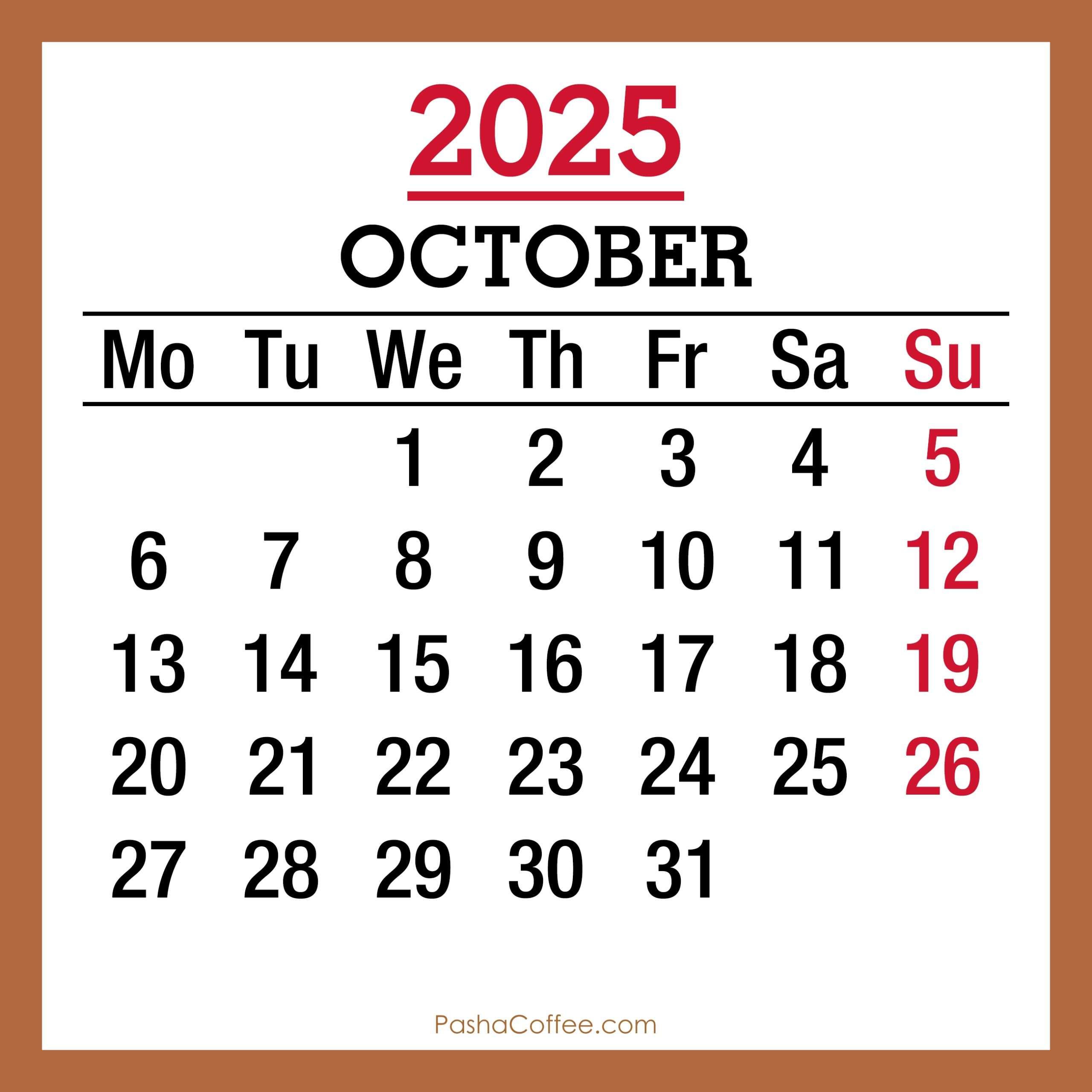 October Month Calendar 2025