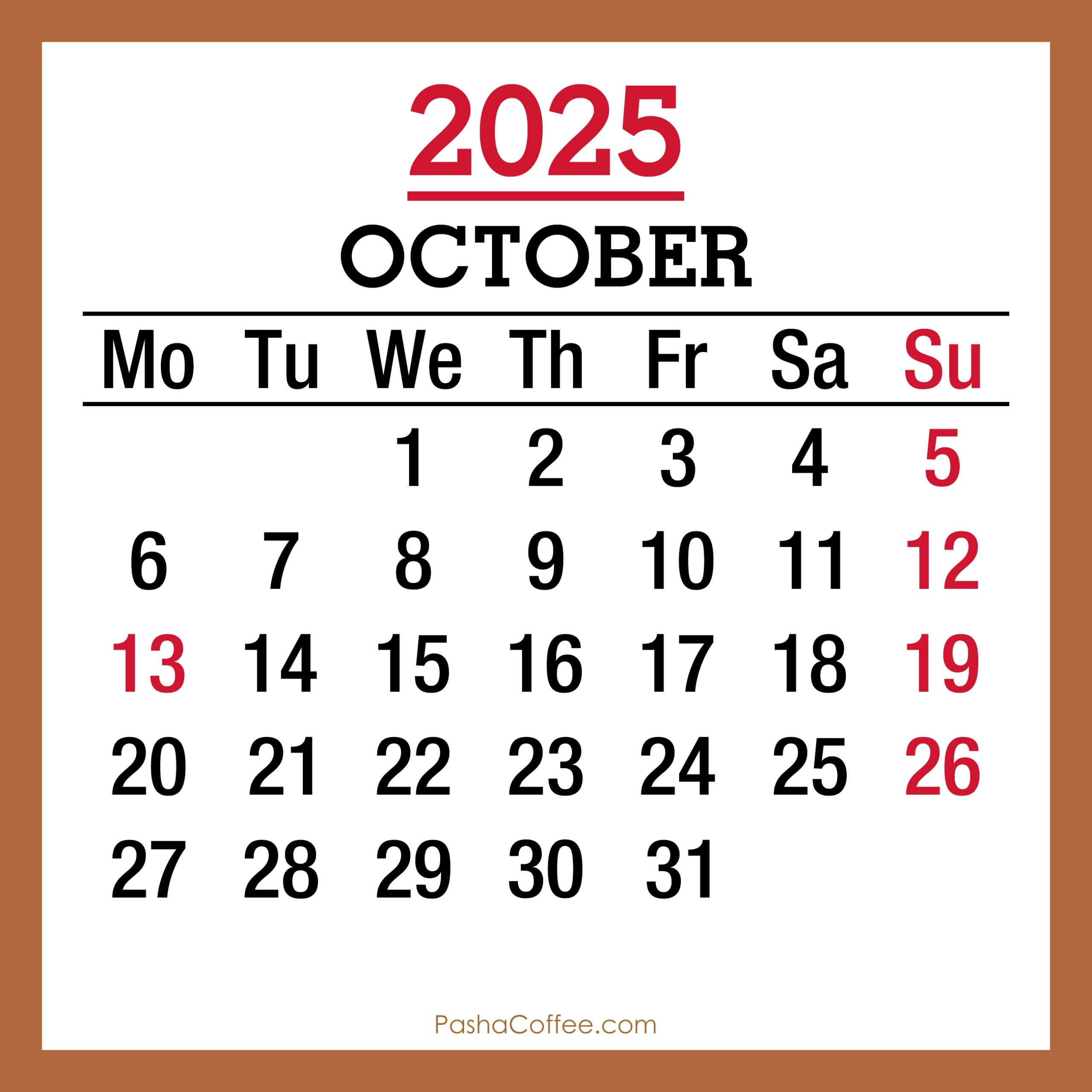 October Holidays 2025 Calendar