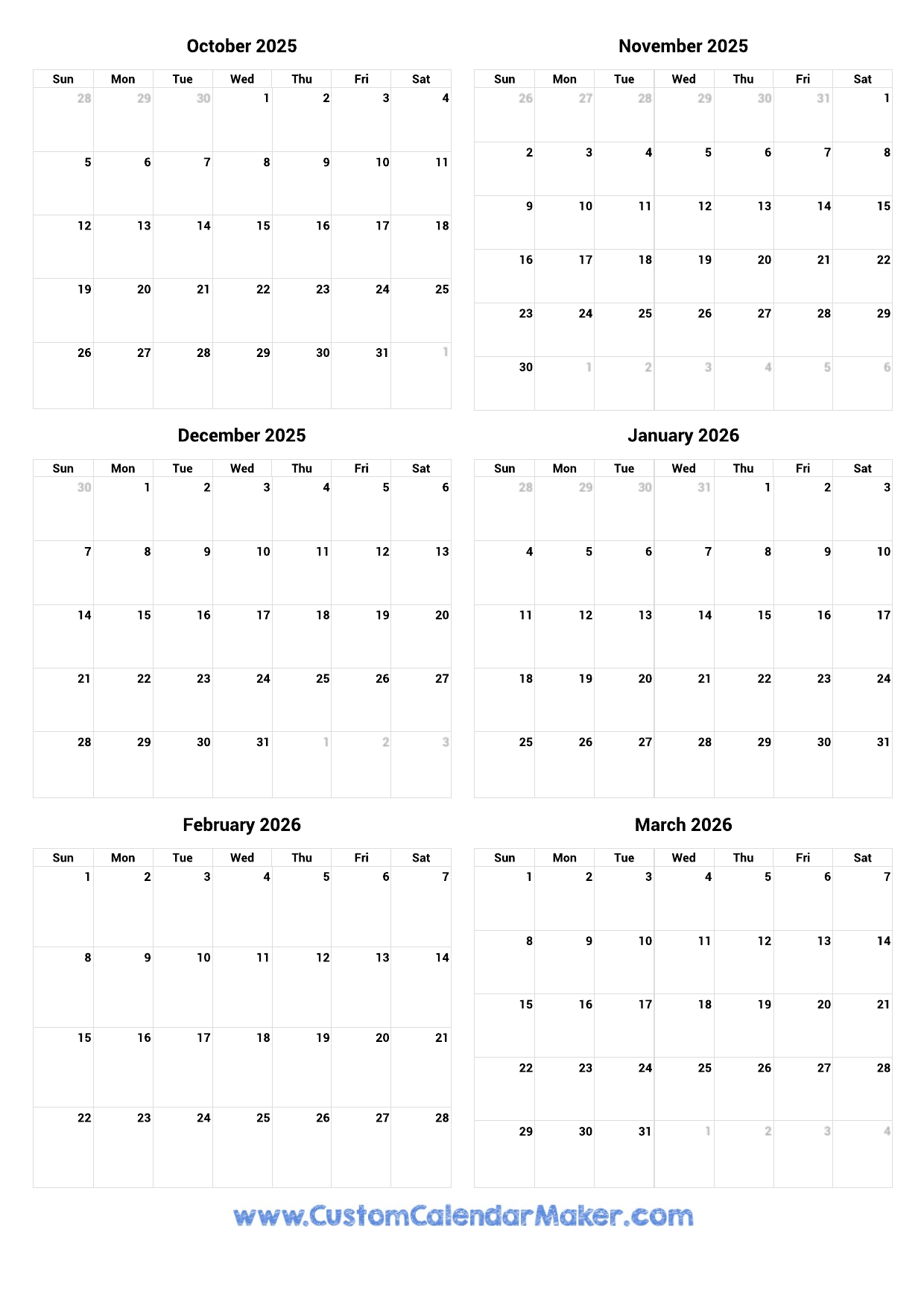 Printable Calendar October 2025 To September 2026