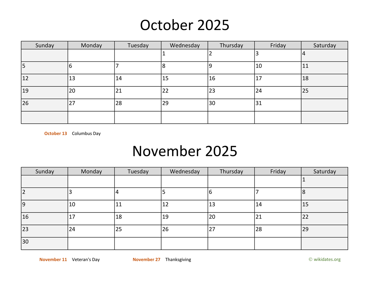 Printable Calendar October November December 2025 2