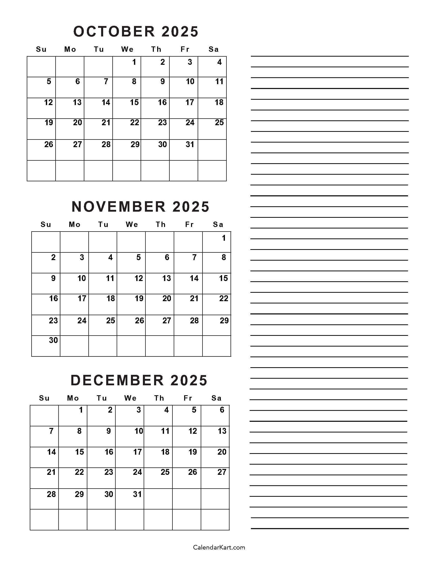 October To December 2025 Calendar Q4 CalendarKart