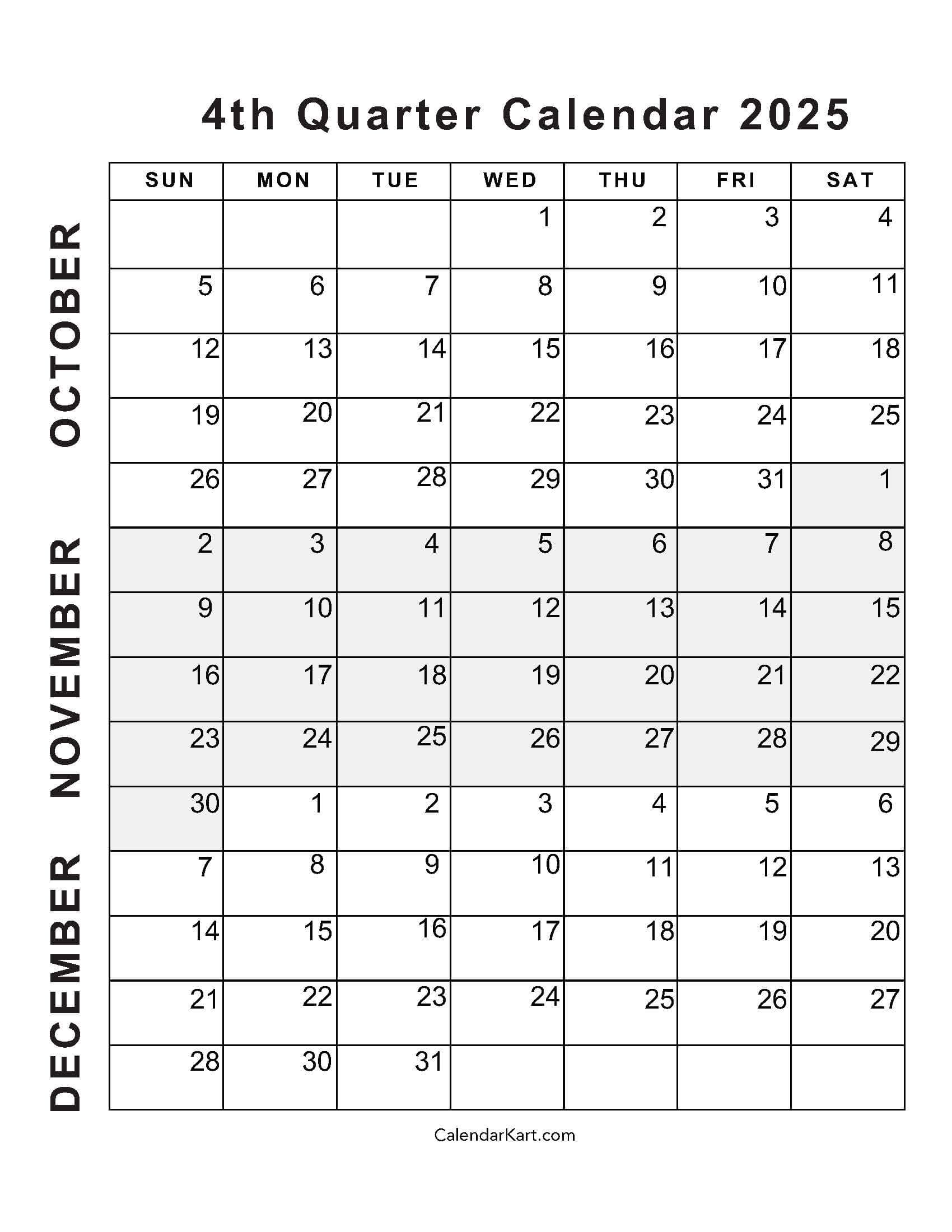October To December 2025 Calendar Q4 CalendarKart