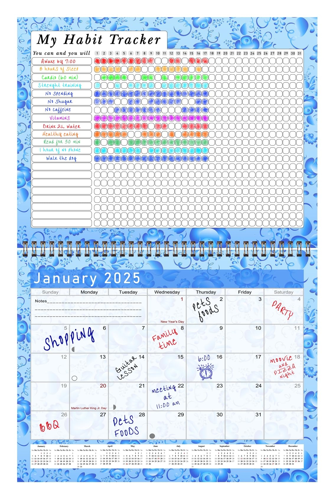 Pelican Industrial 2025 Monthly Desktop Wall Calendar Planner Habit Tracker Daily Weekly U0026 Monthly Goal Motivational Habit Tracking Journal