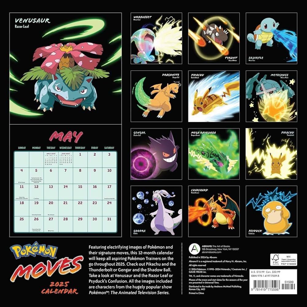 Pok mon Moves 2025 Wall Calendar Pok mon 9781419775598 Books Amazon ca