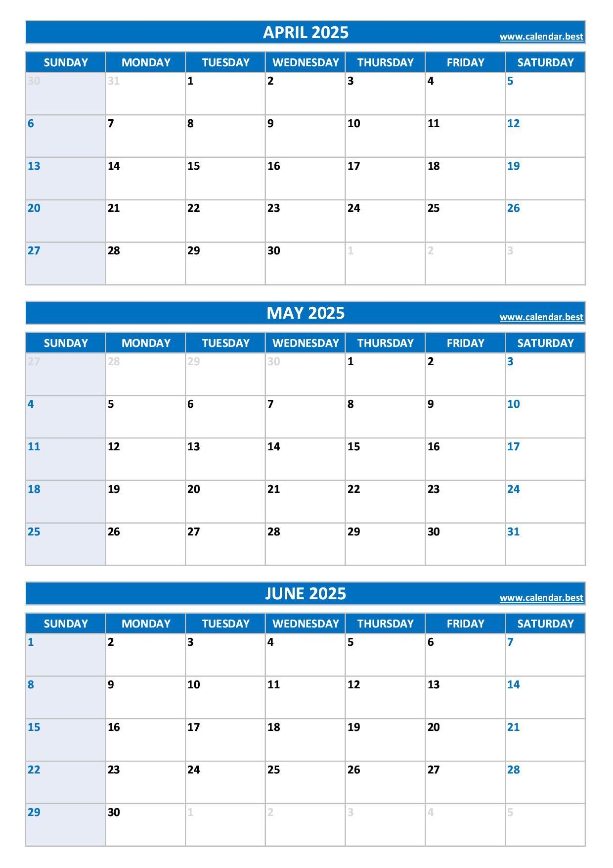 Printable 2nd Quarter 2025 Calendar