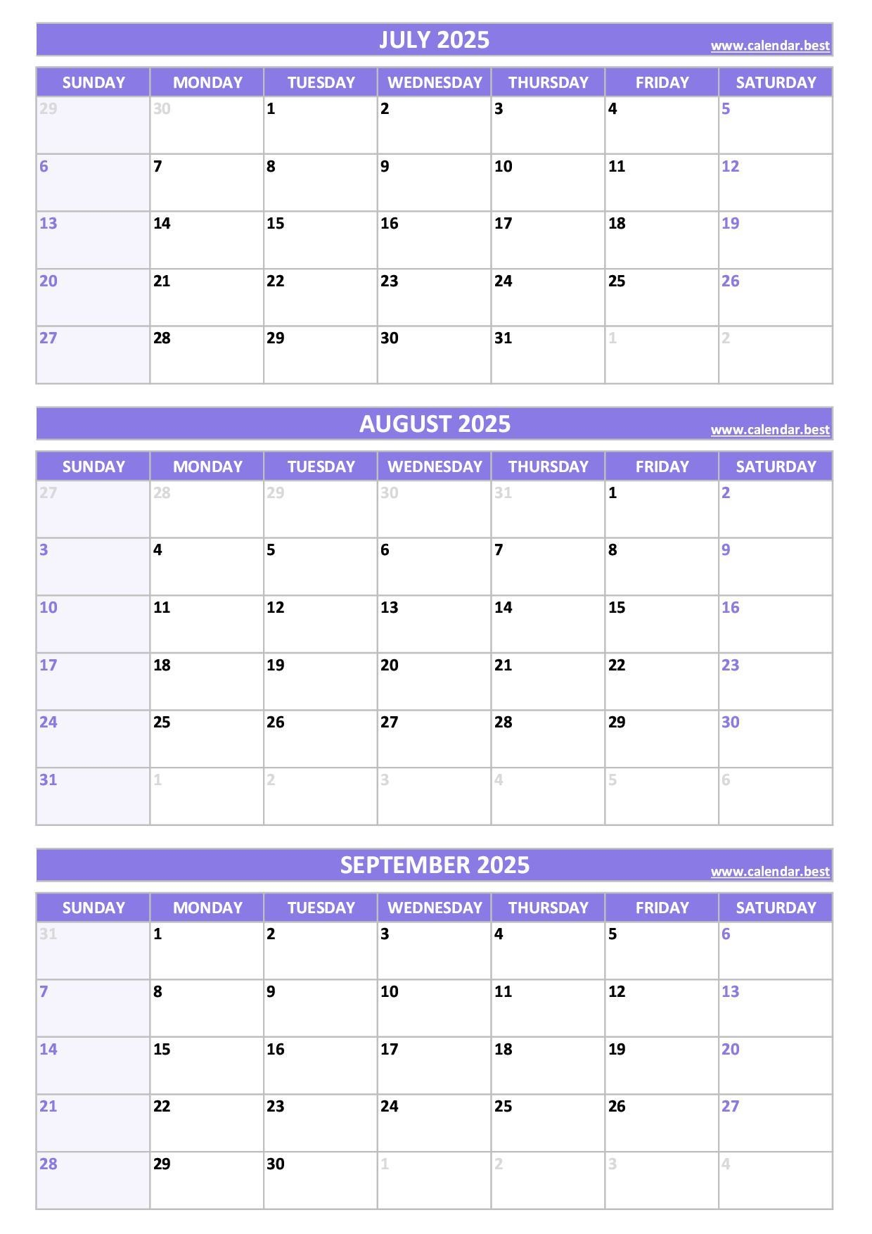Free Printable Calendar 2025 Three Months Per Page