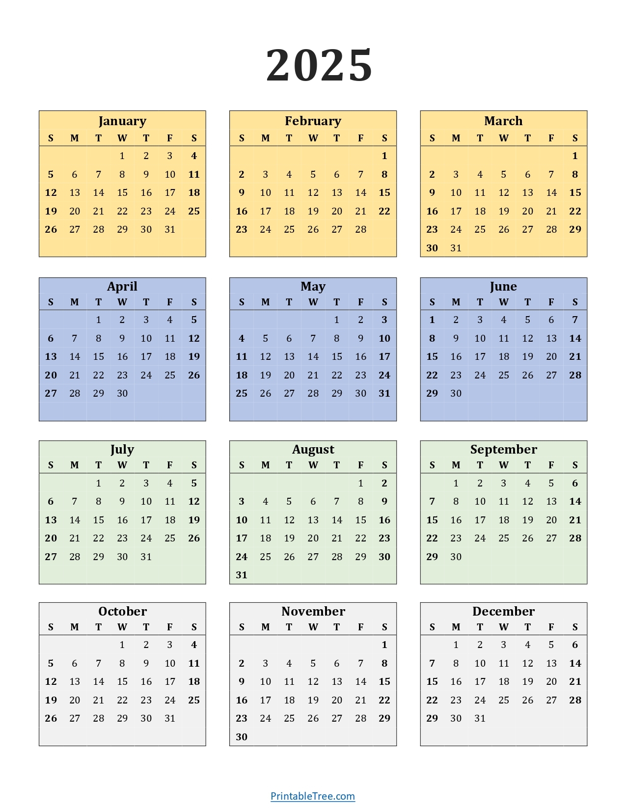 Free Printable 2025 Calendar On One Page