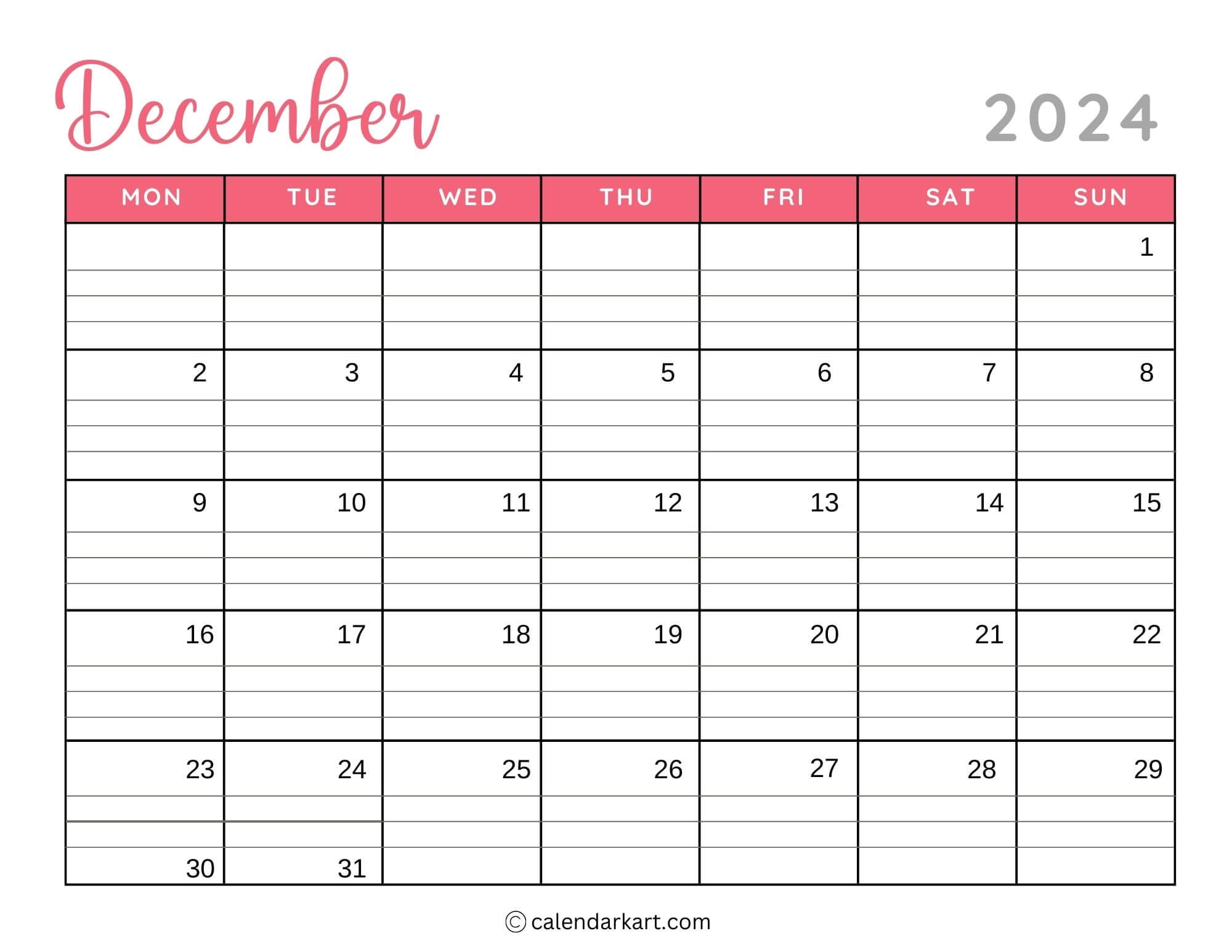 Printable December 2025 Calendars Free Pdf CalendarKart