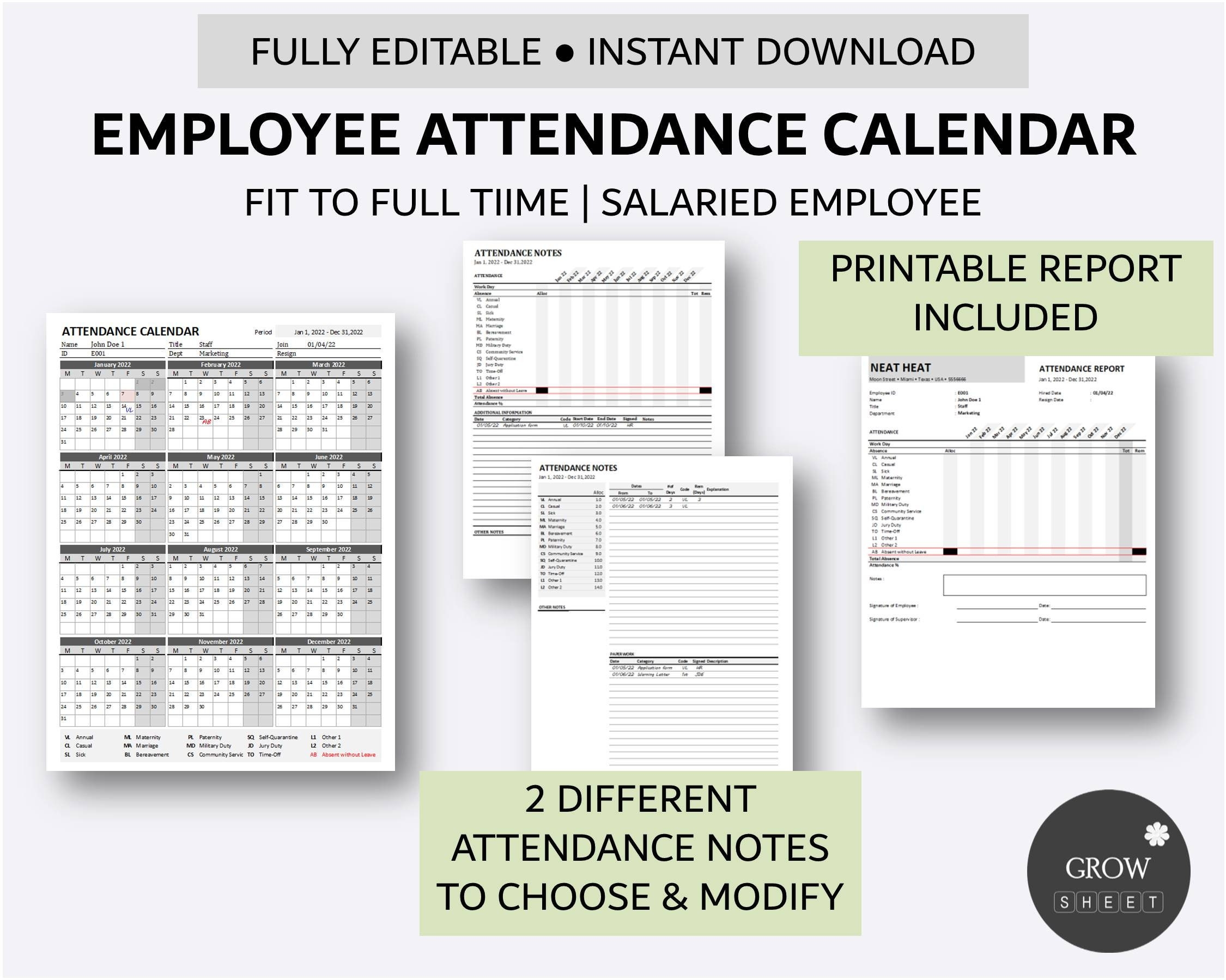 Printable Employee Attendance Calendar Custom Attendance Calendar 2024 2025 2026 And Beyond Vacation Leave Planner And Tracker Form Etsy