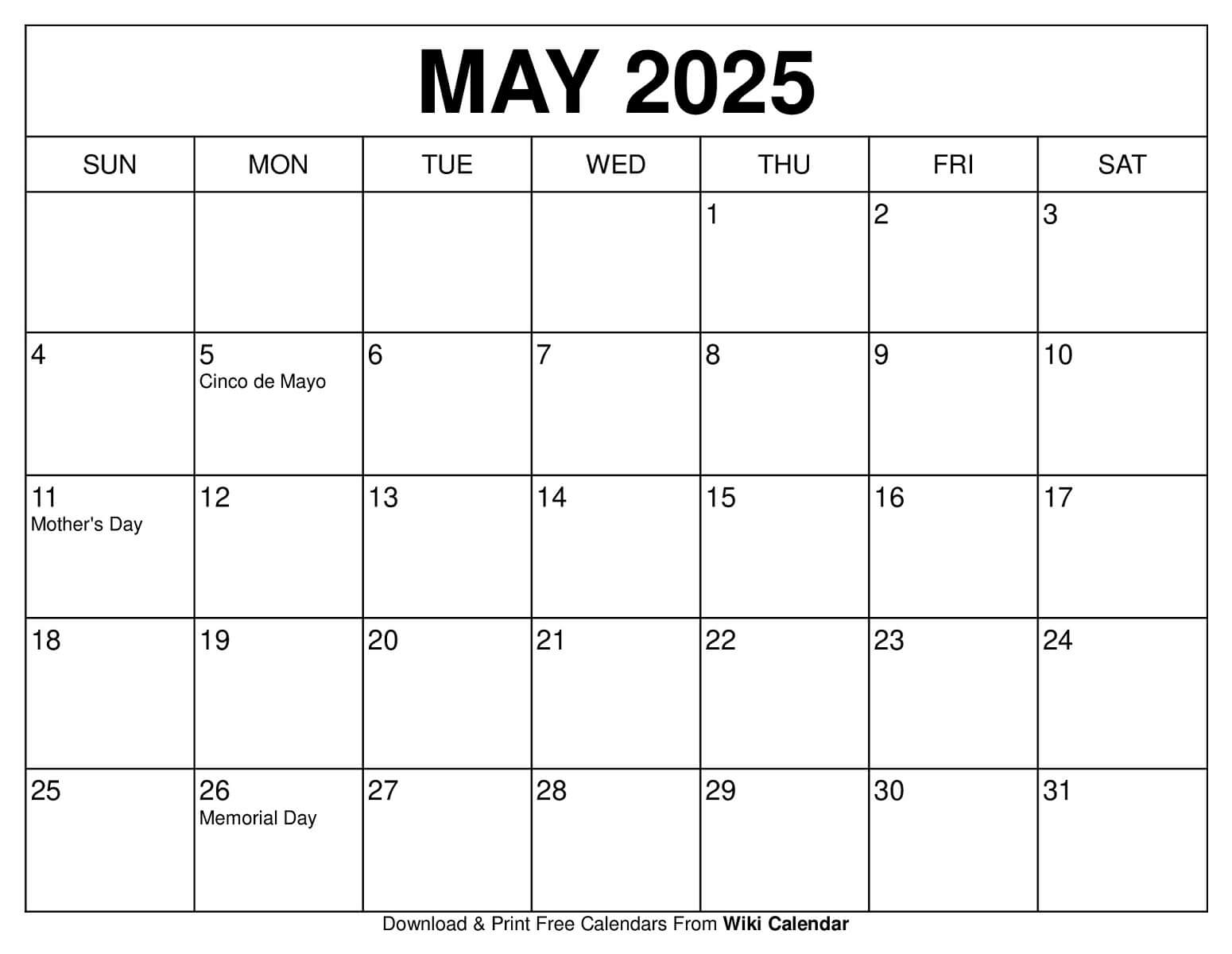 Printable May 2025 Calendar Wiki Calendar Apache OpenOffice Templates