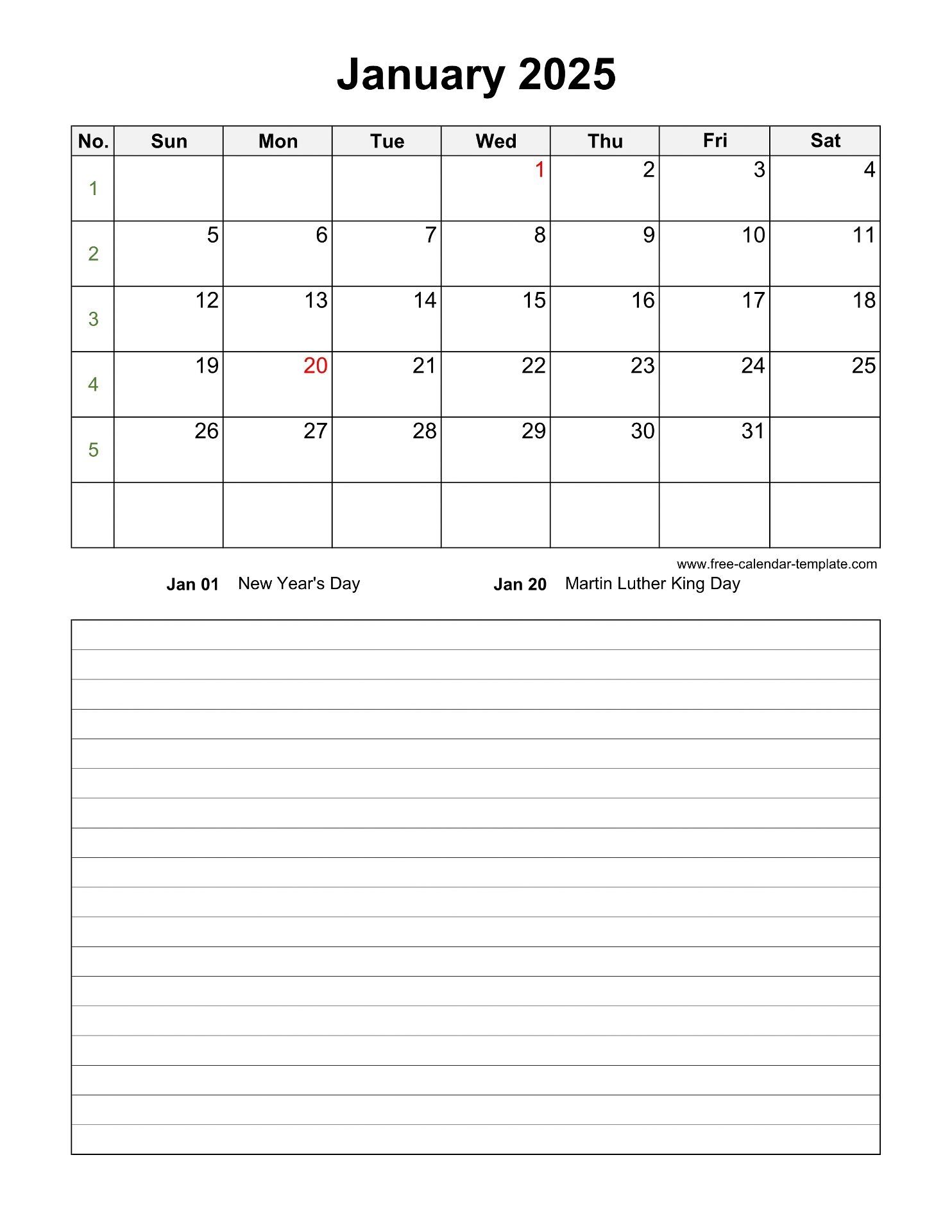 Free Printable 2025 Monthly Calendar With Holidays Templates