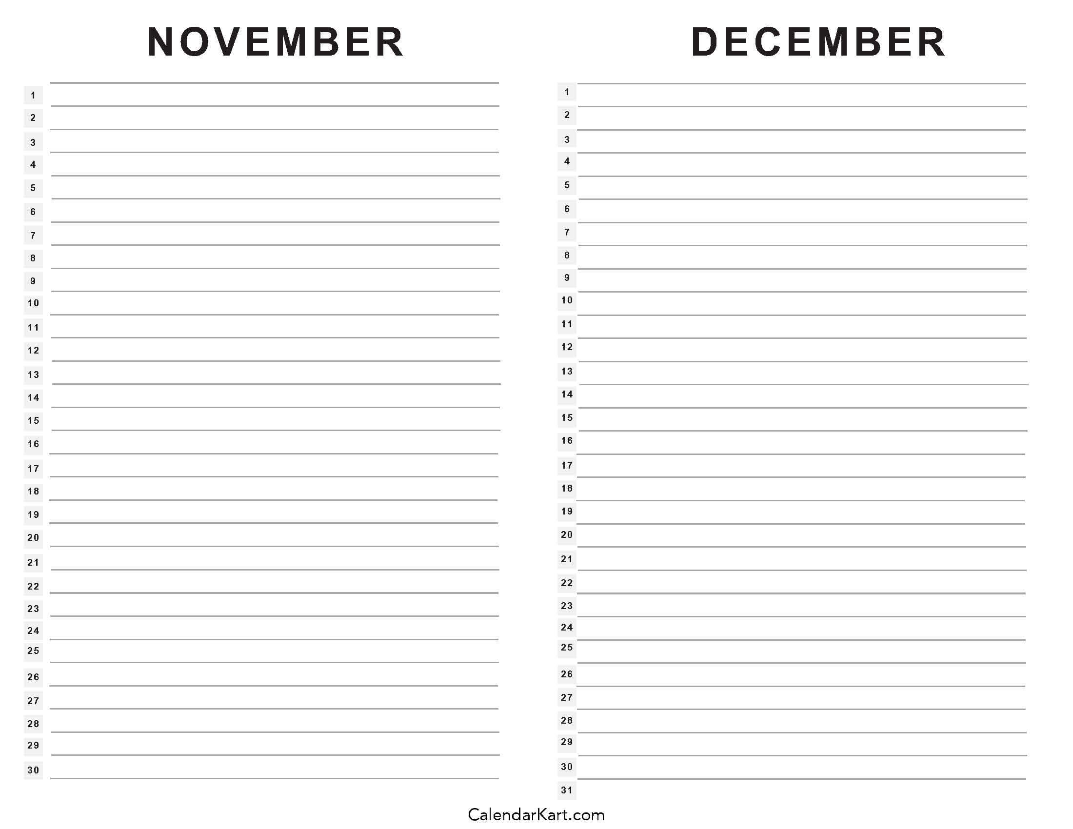 November December 2025 Calendar Printable 2