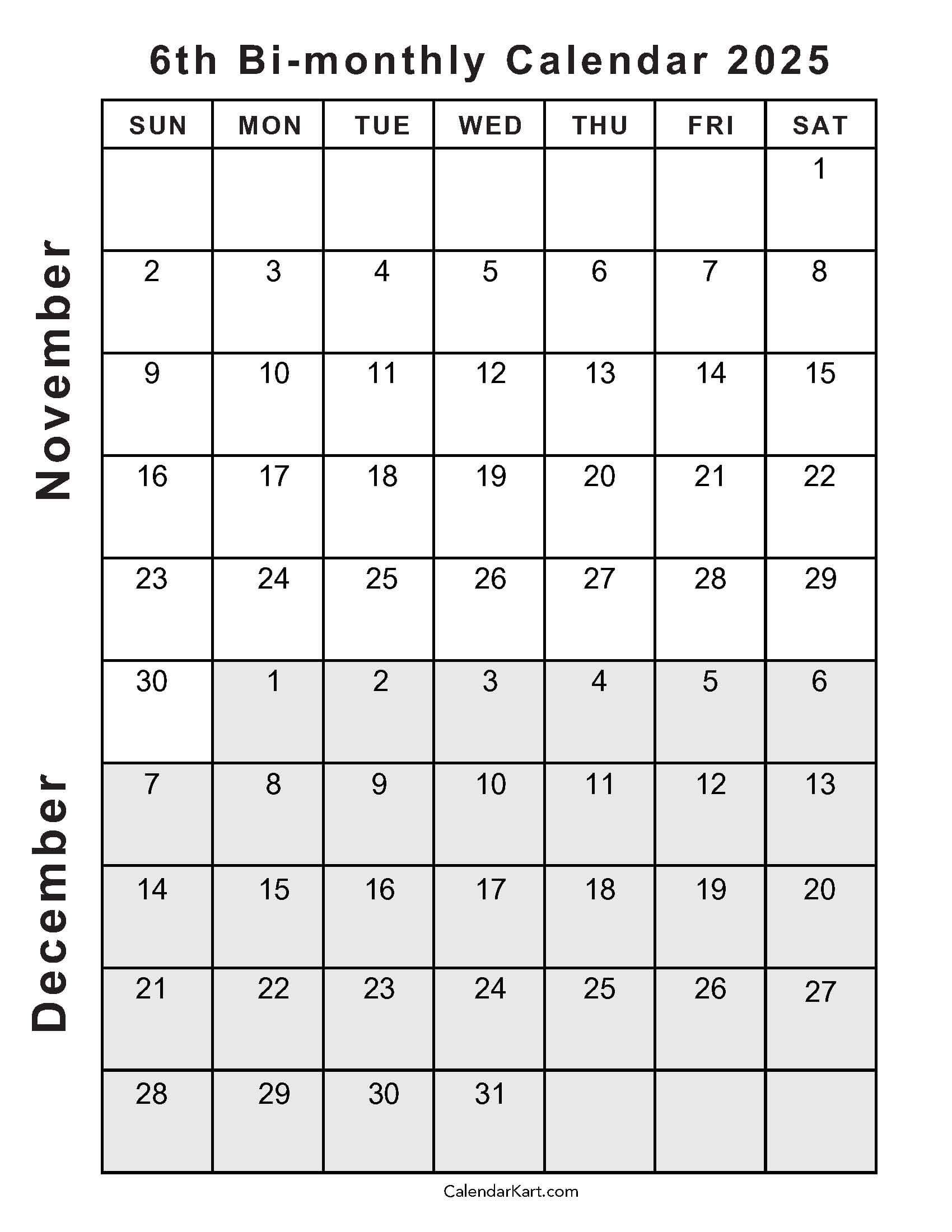 2025 Calendar Printable November December Jan 1st