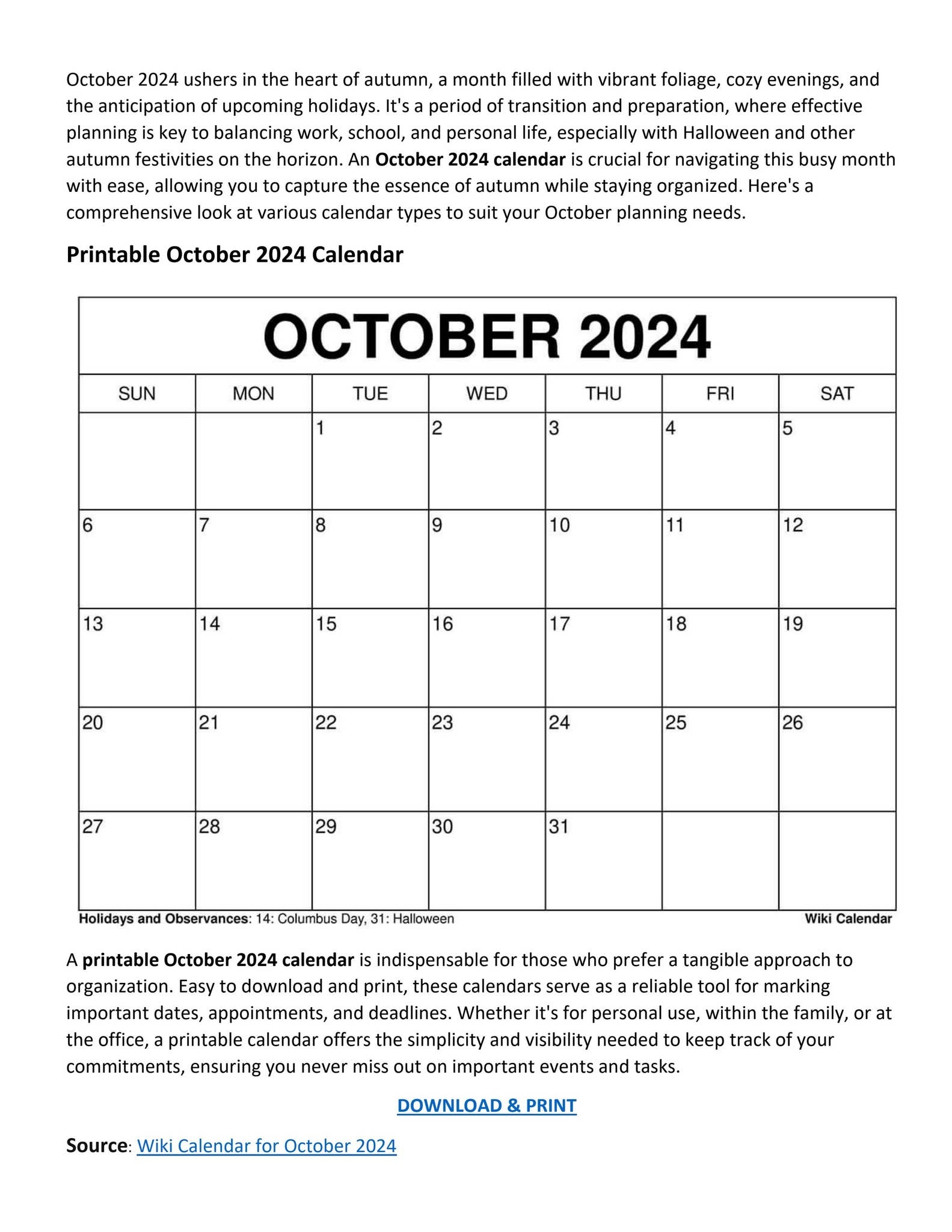 Printable October 2024 Calendar Templates With Holidays Wiki Calendar By Wiki Calendar Issuu