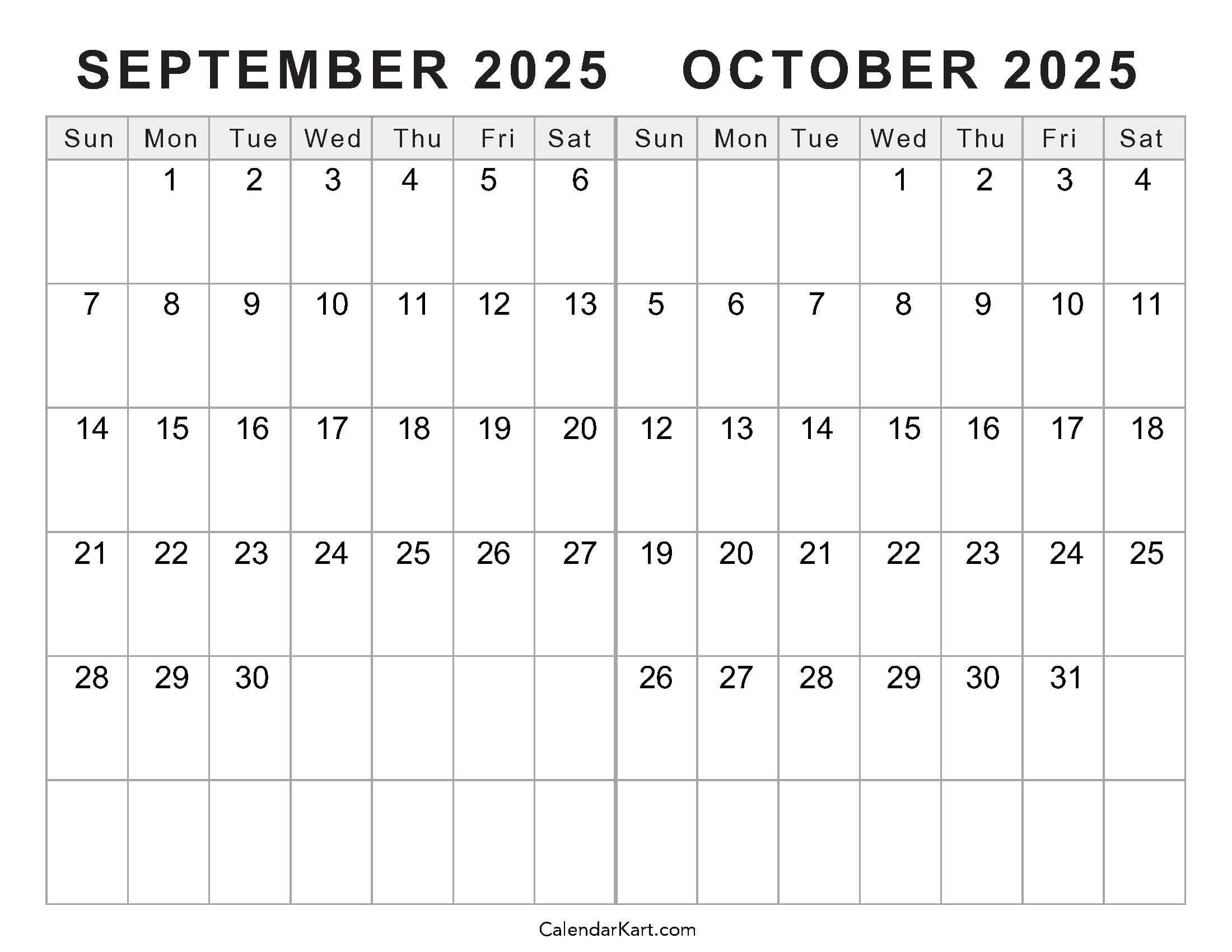Printable September October 2025 Calendar Calendarkart