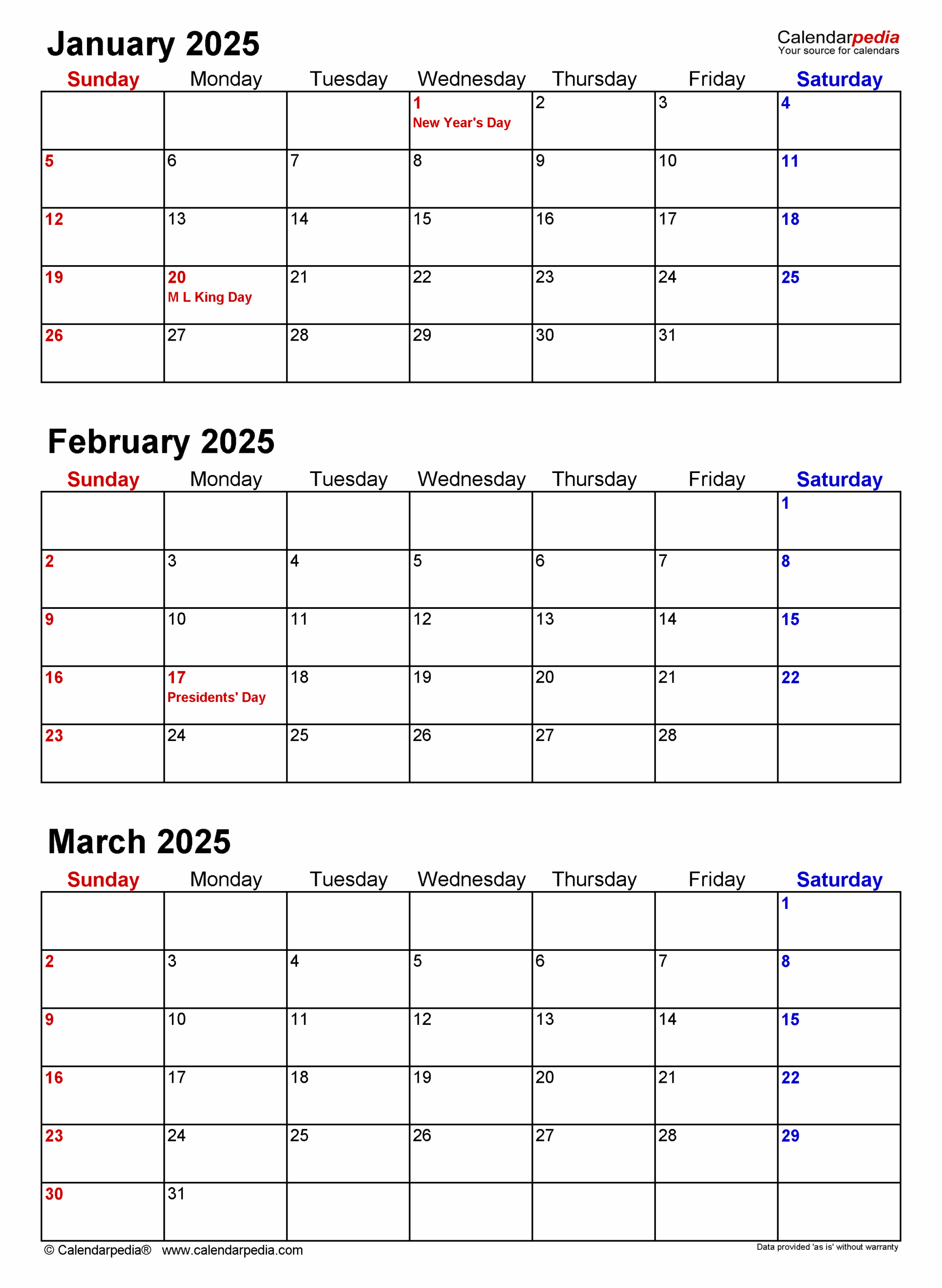 Quarterly Calendars 2025 Free Printable PDF Templates