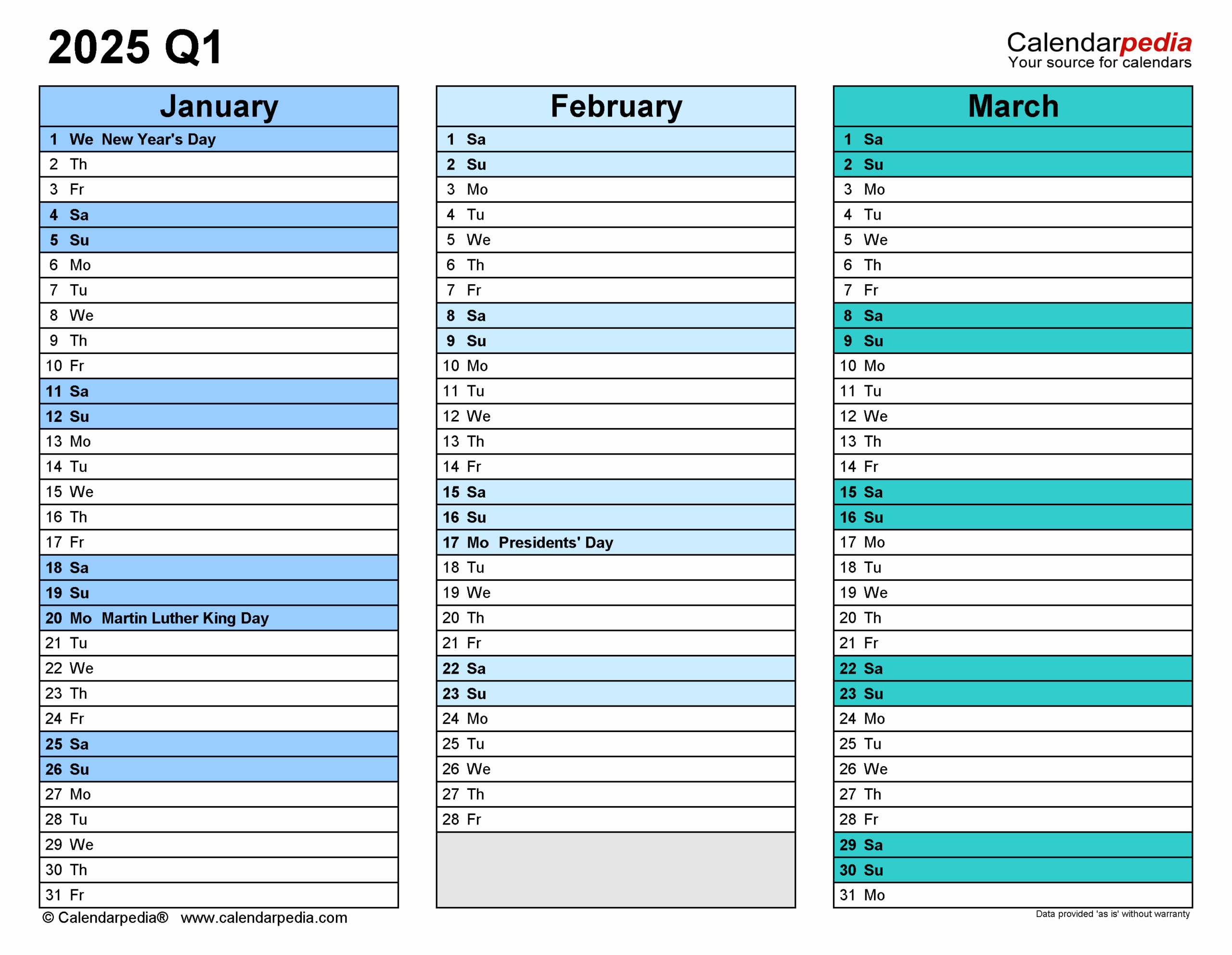 Quarterly Calendars 2025 Free Printable PDF Templates