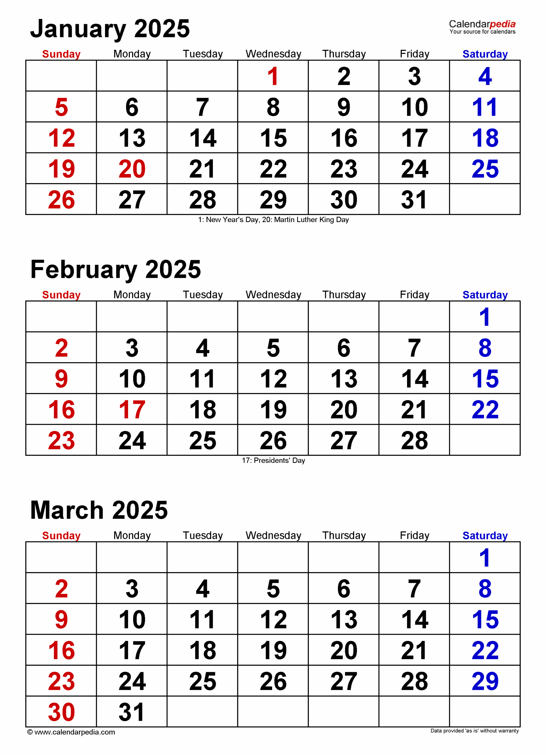 Quarterly Calendars 2025 Free Printable PDF Templates