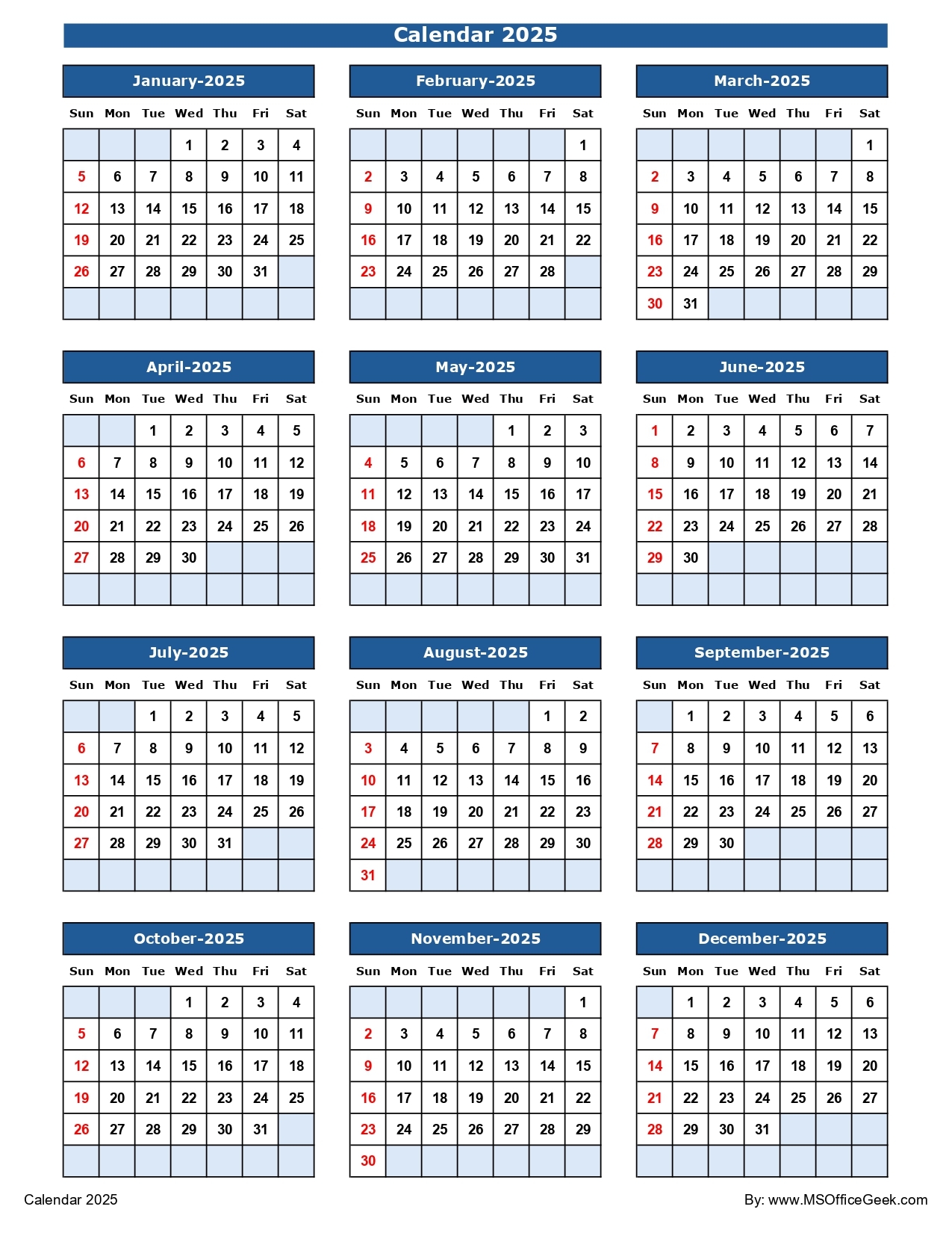 Ready To Use Printable Calendar 2025 MSOfficeGeek