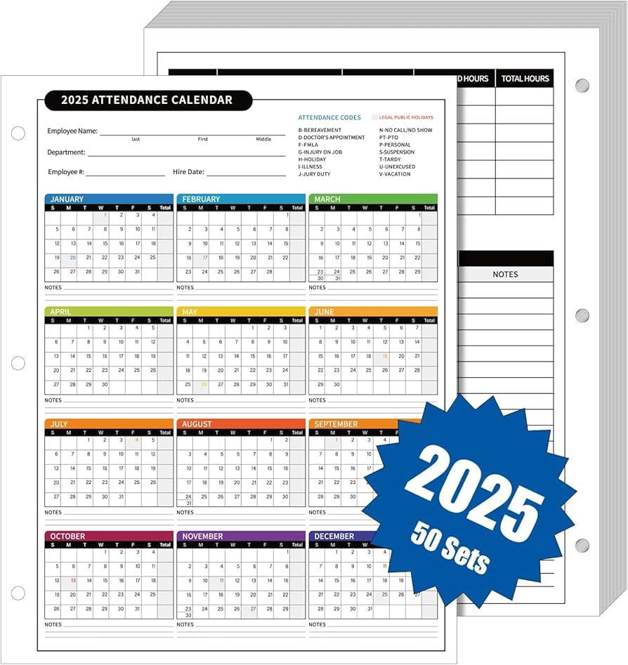 Printable Attendance Calendar 2025