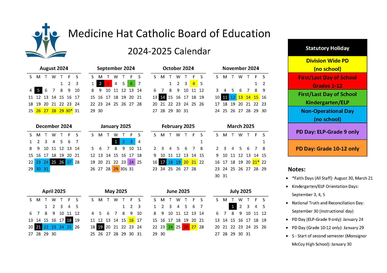 School Year Calendar 2024 2025 Medicine Hat Catholic Board Of Education
