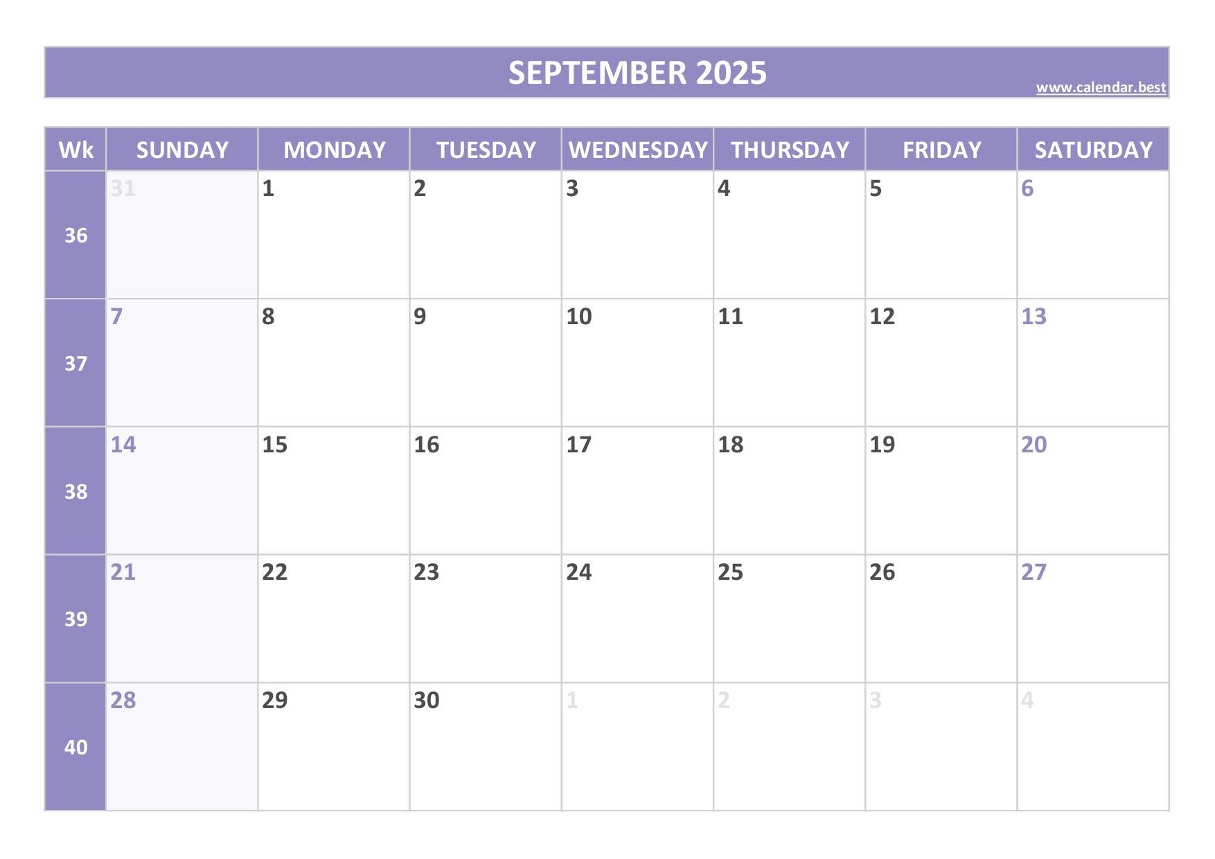 Calendar For The Month Of September 2025