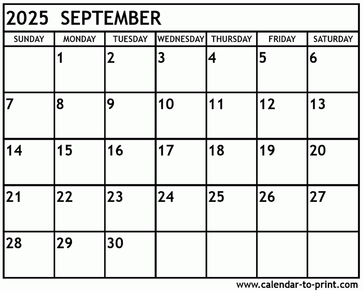 September 2025 Calendar Printable