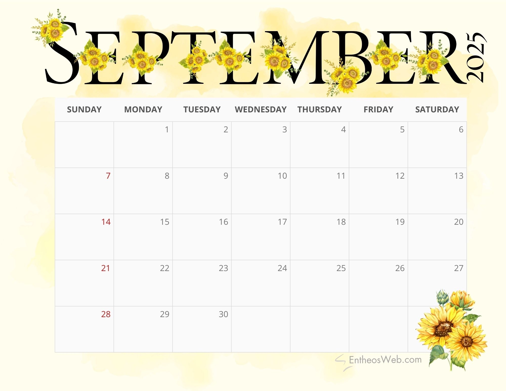 September 2025 Calendar Printables Free PDF Downloads EntheosWeb