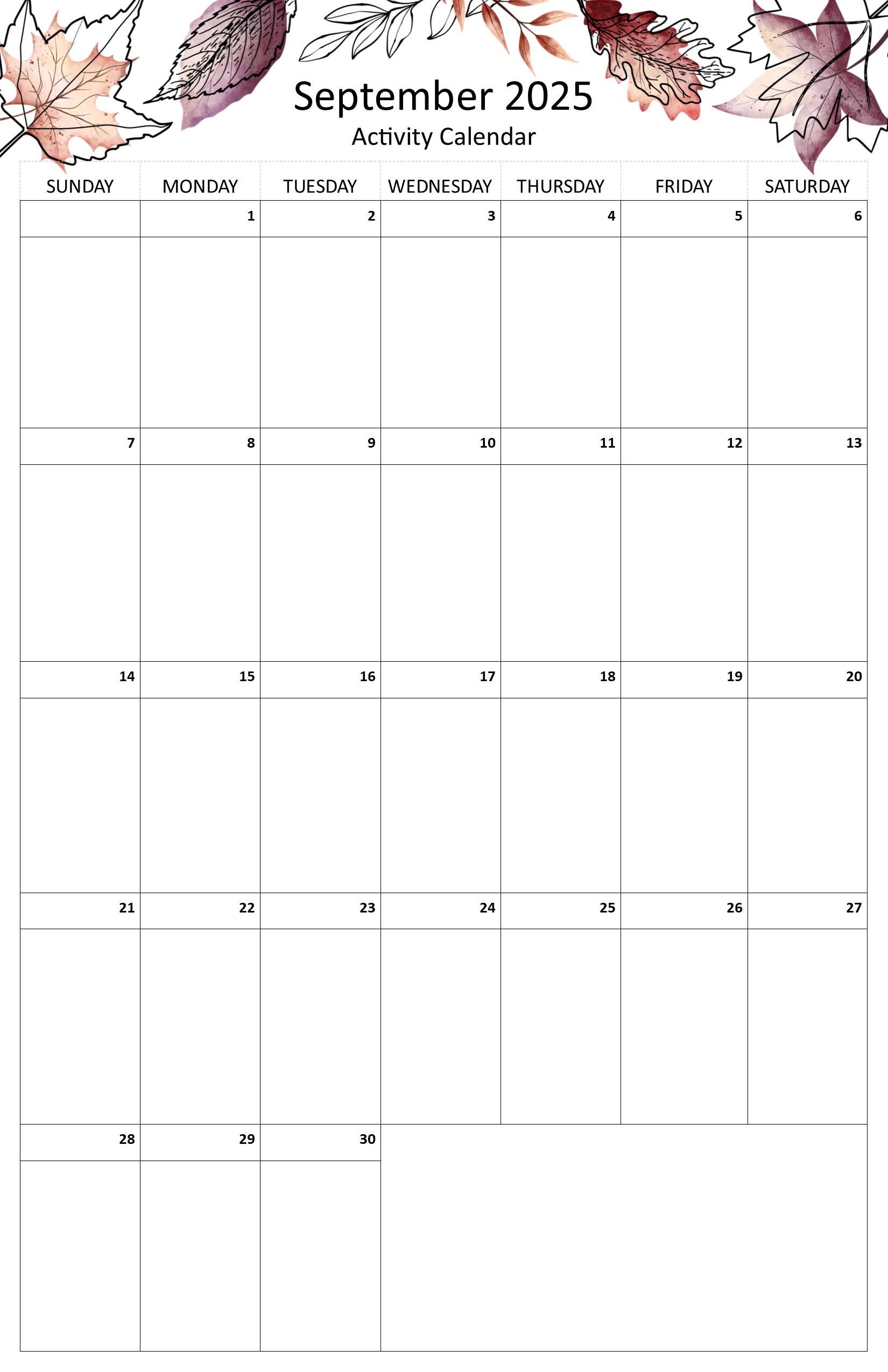 September 2025 Editable Monthly Activities Calendar For Senior Living Tabloid Size 17